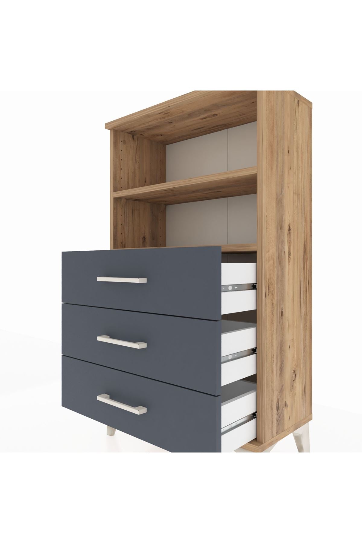 Arges Komodin 2 Raflı 3 Çekmeceli 60x30x106 Çam-Antrasit