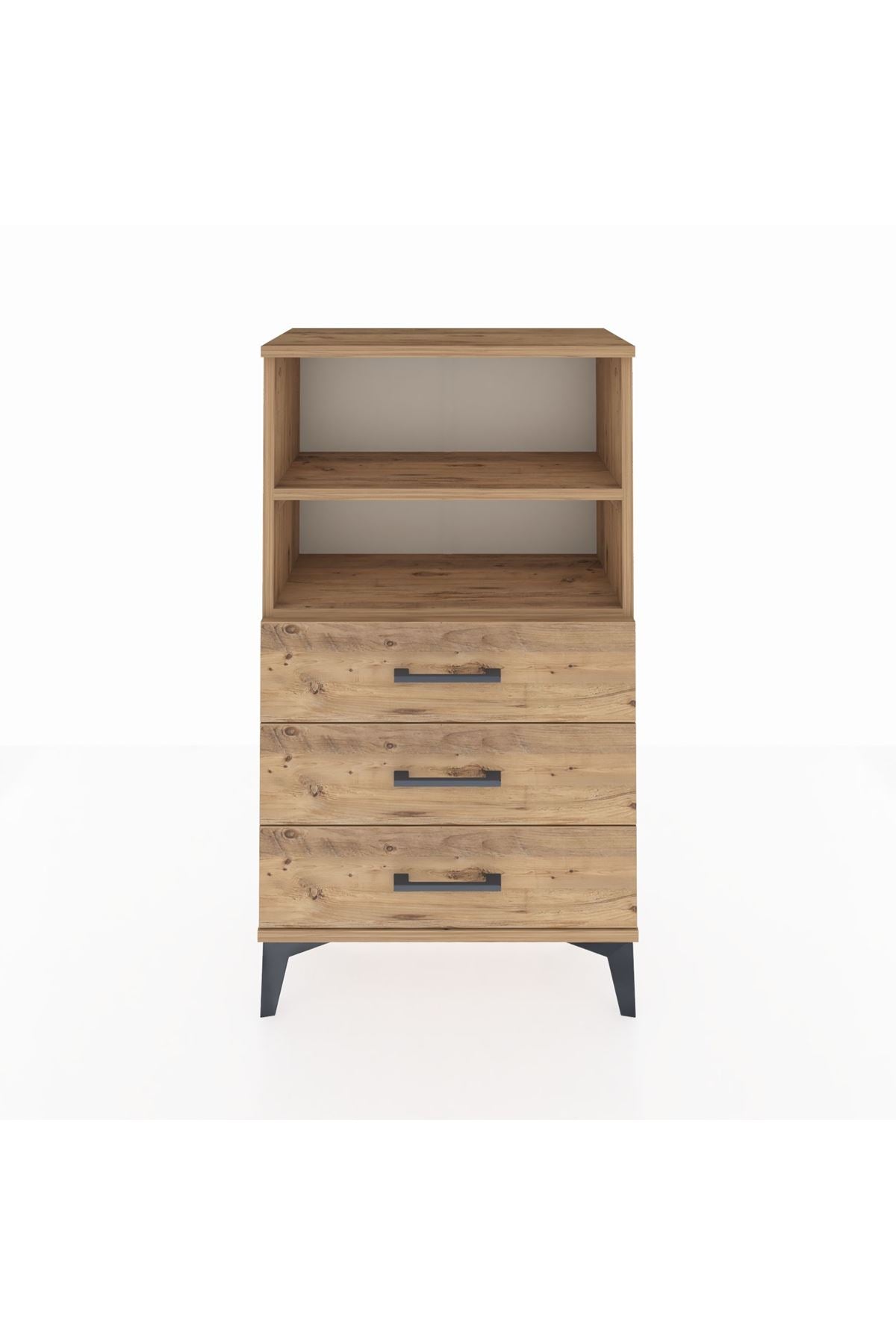 Arges Komodin 2 Raflı 3 Çekmeceli 60x30x106 Çam-Çam