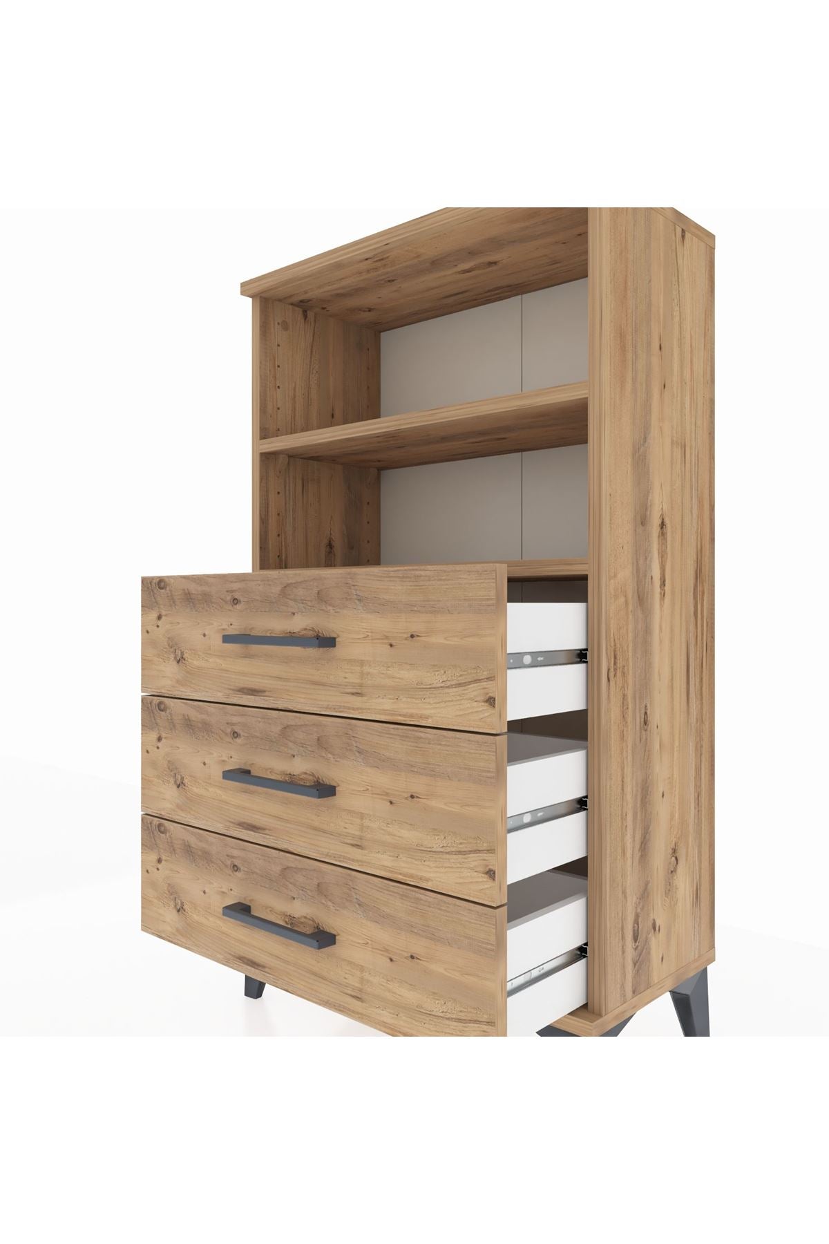 Arges Komodin 2 Raflı 3 Çekmeceli 60x30x106 Çam-Çam