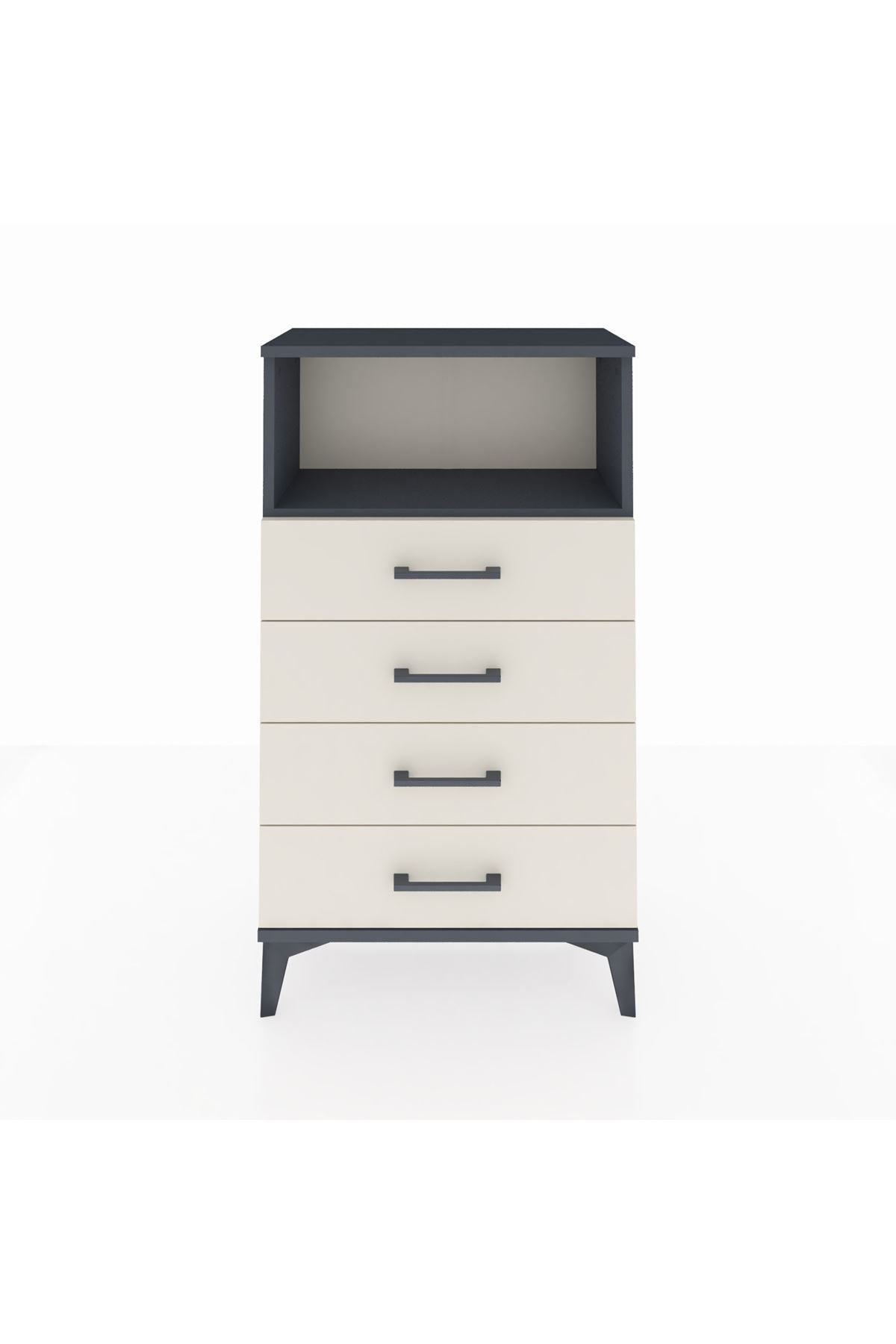 Arges Komodin Tek Raflı 4 Çekmeceli 60x30x106 Antrasit-Aytaşı