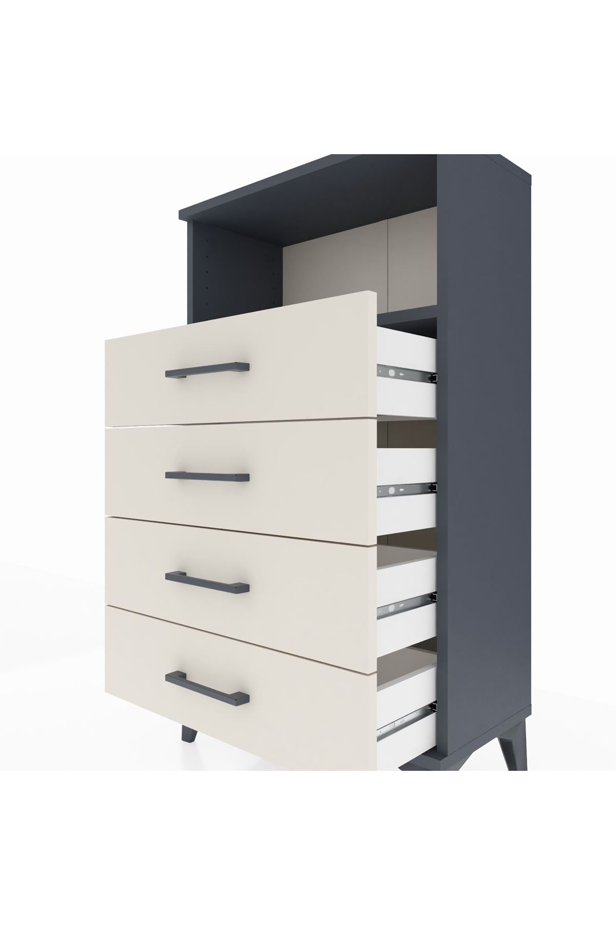 Arges Komodin Tek Raflı 4 Çekmeceli 60x30x106 Antrasit-Aytaşı