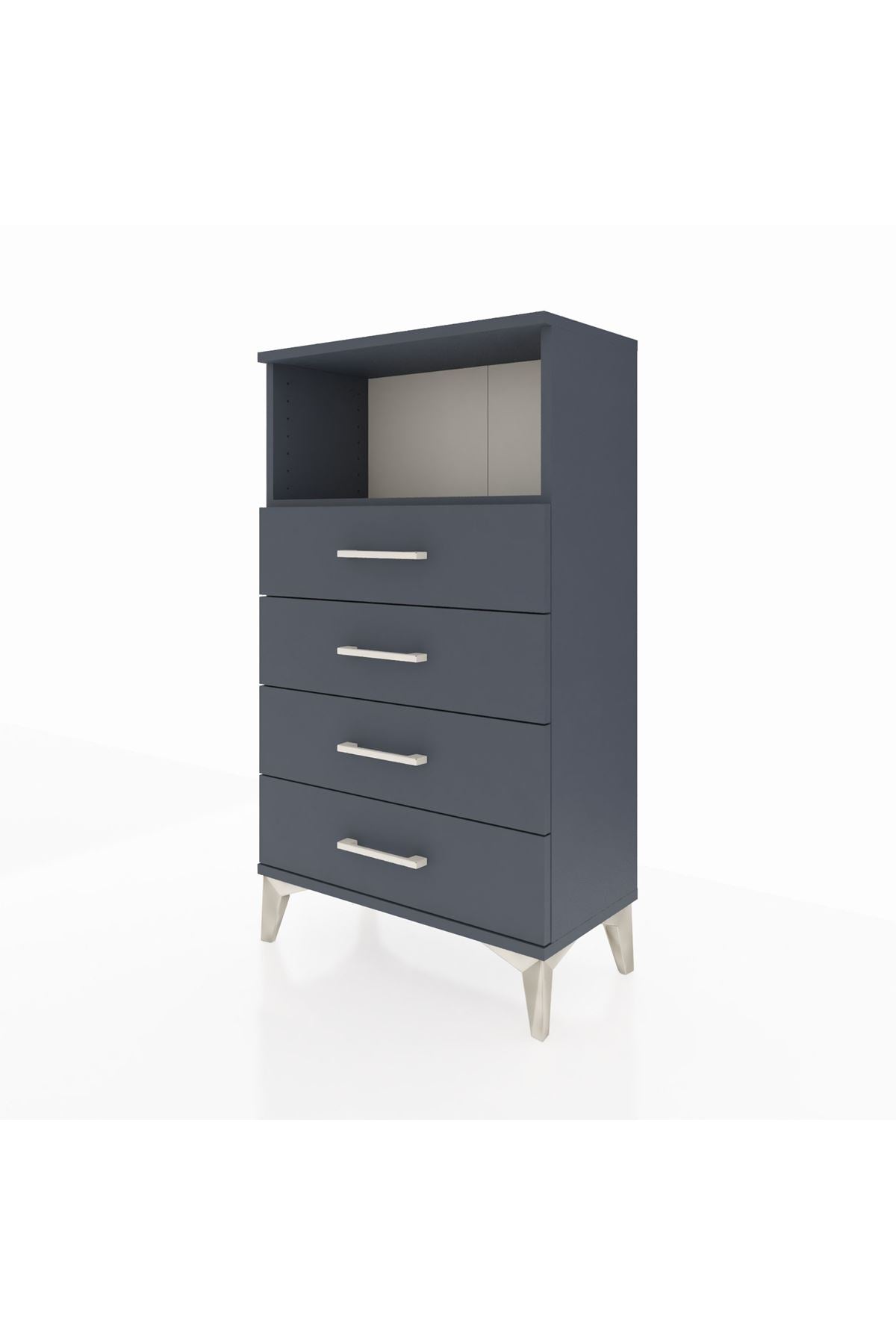 Arges Komodin Tek Raflı 4 Çekmeceli 60x30x106 Antrasit-Antrasit