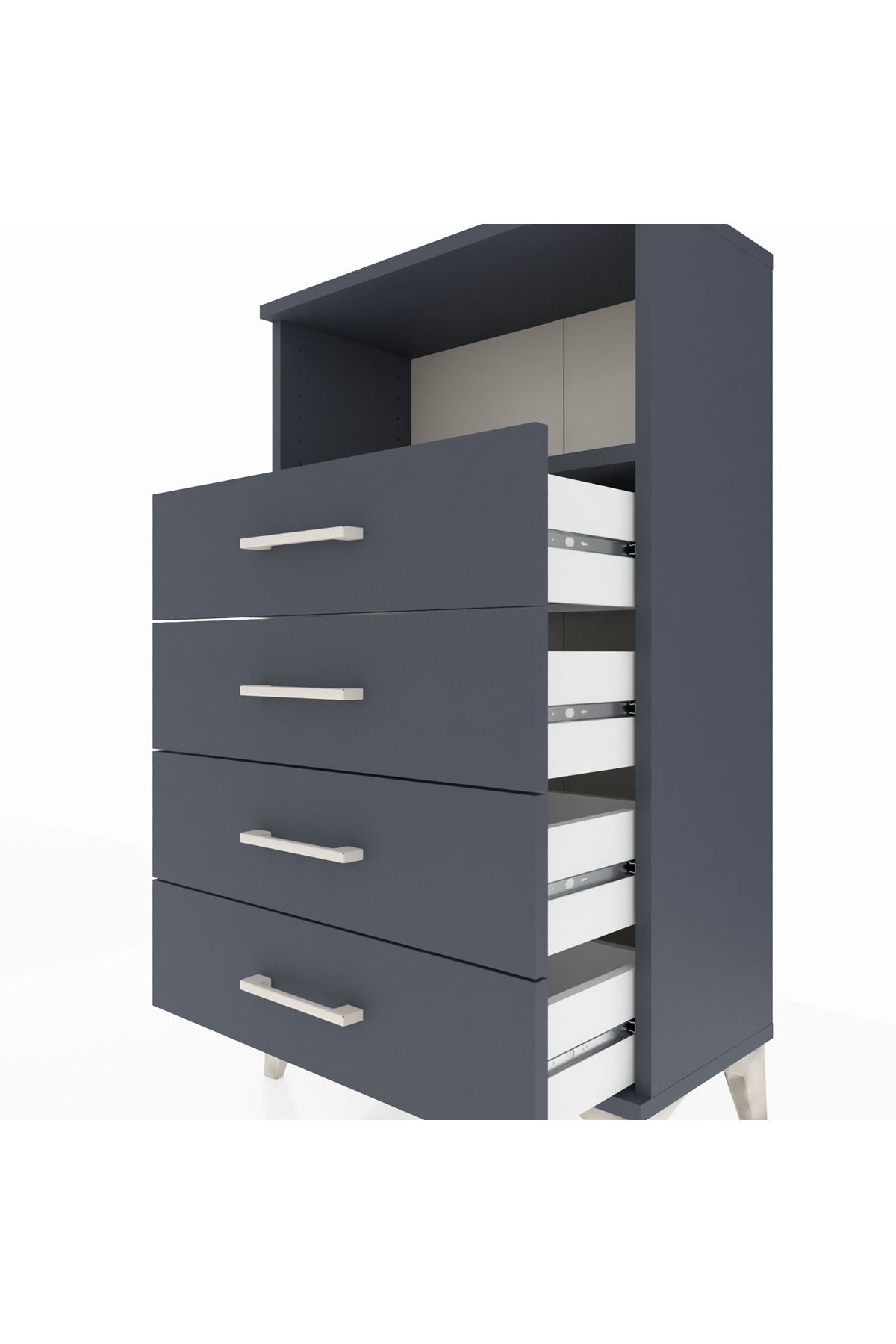 Arges Komodin Tek Raflı 4 Çekmeceli 60x30x106 Antrasit-Antrasit