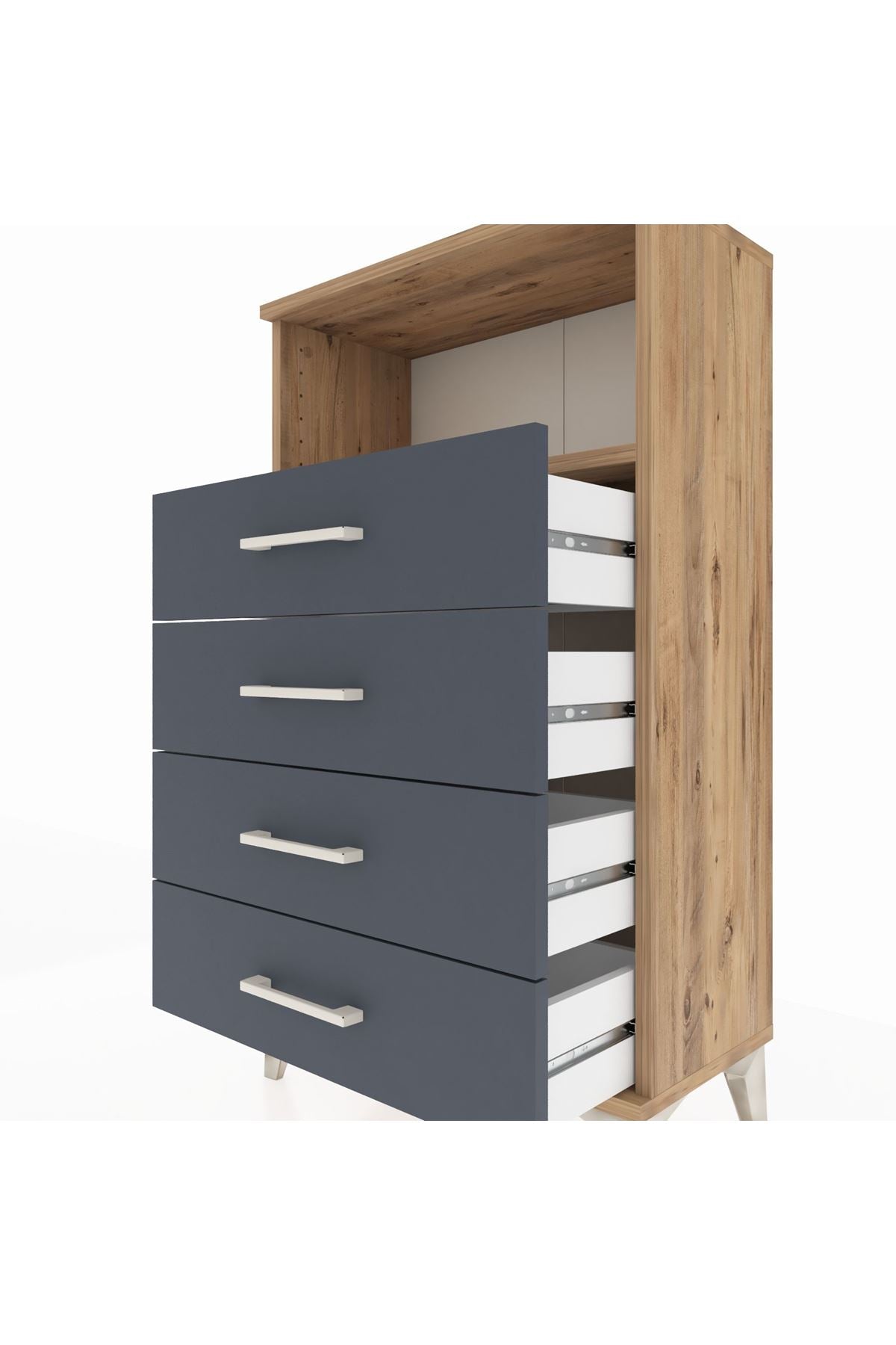Arges Komodin Tek Raflı 4 Çekmeceli 60x30x106 Çam-Antrasit