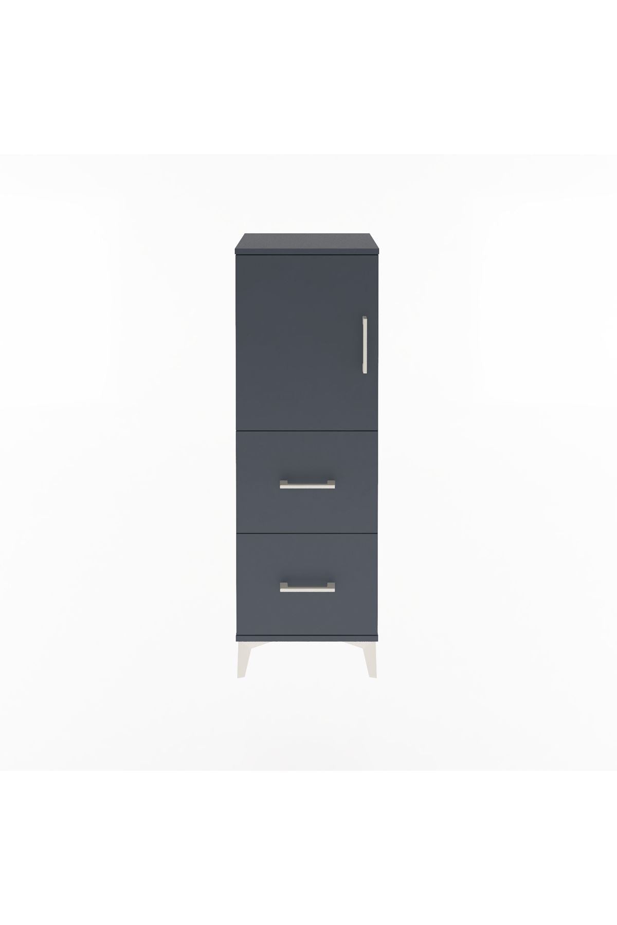 Arges Dolap 2 Raflı 2 Çekmeceli Tek Kapaklı 44x30x134 Antrasit-Antrasit