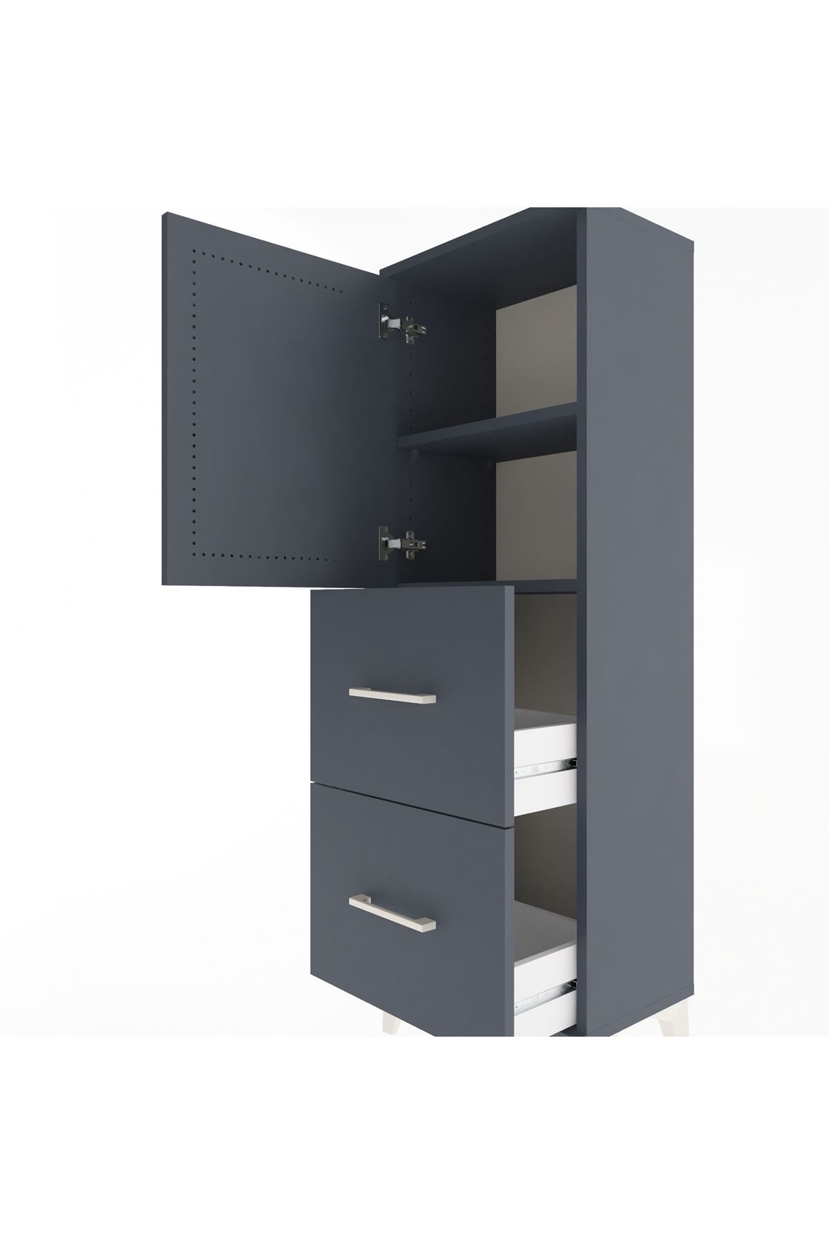 Arges Dolap 2 Raflı 2 Çekmeceli Tek Kapaklı 44x30x134 Antrasit-Antrasit