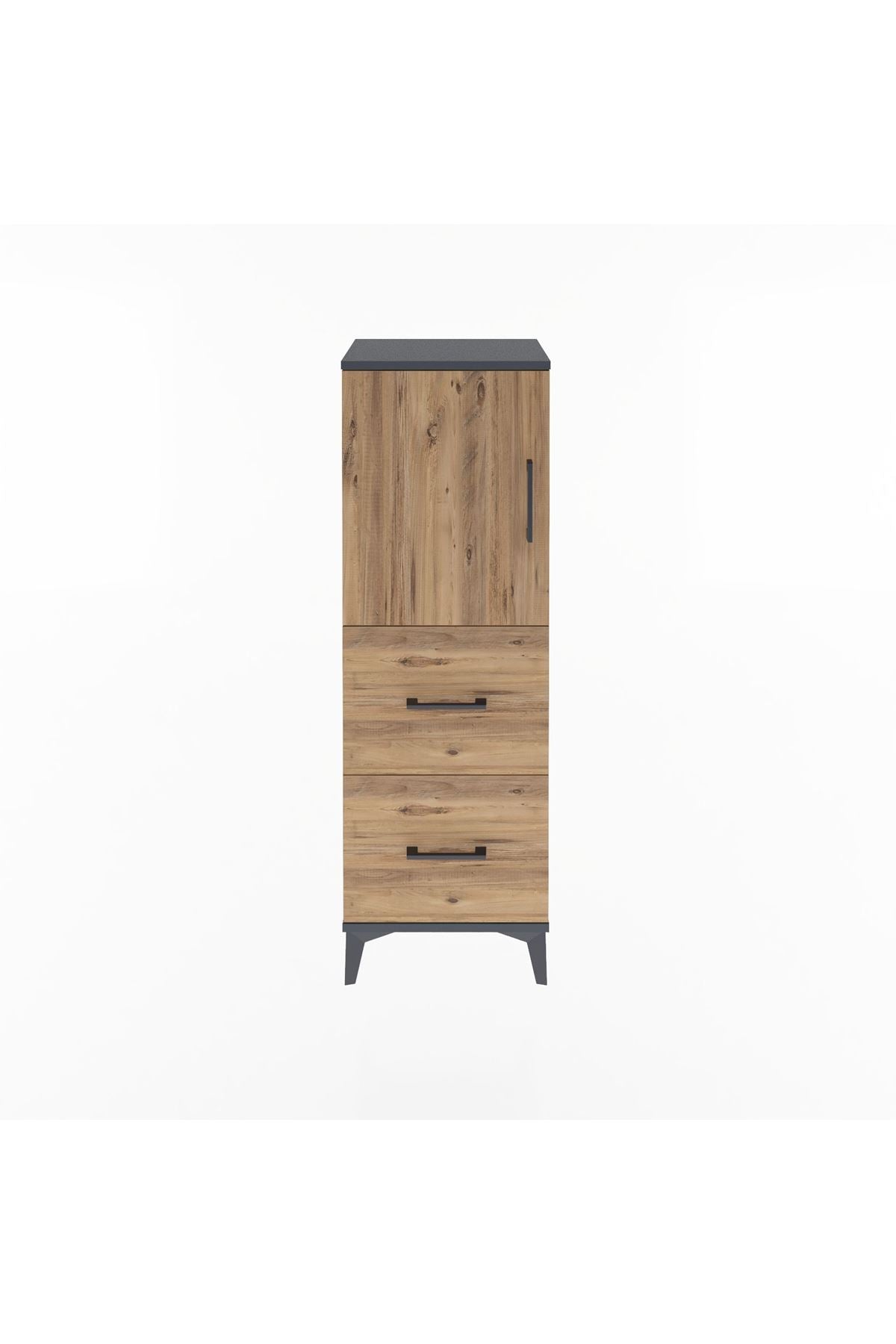 Arges Dolap 2 Raflı 2 Çekmeceli Tek Kapaklı 44x30x134 Antrasit-Çam