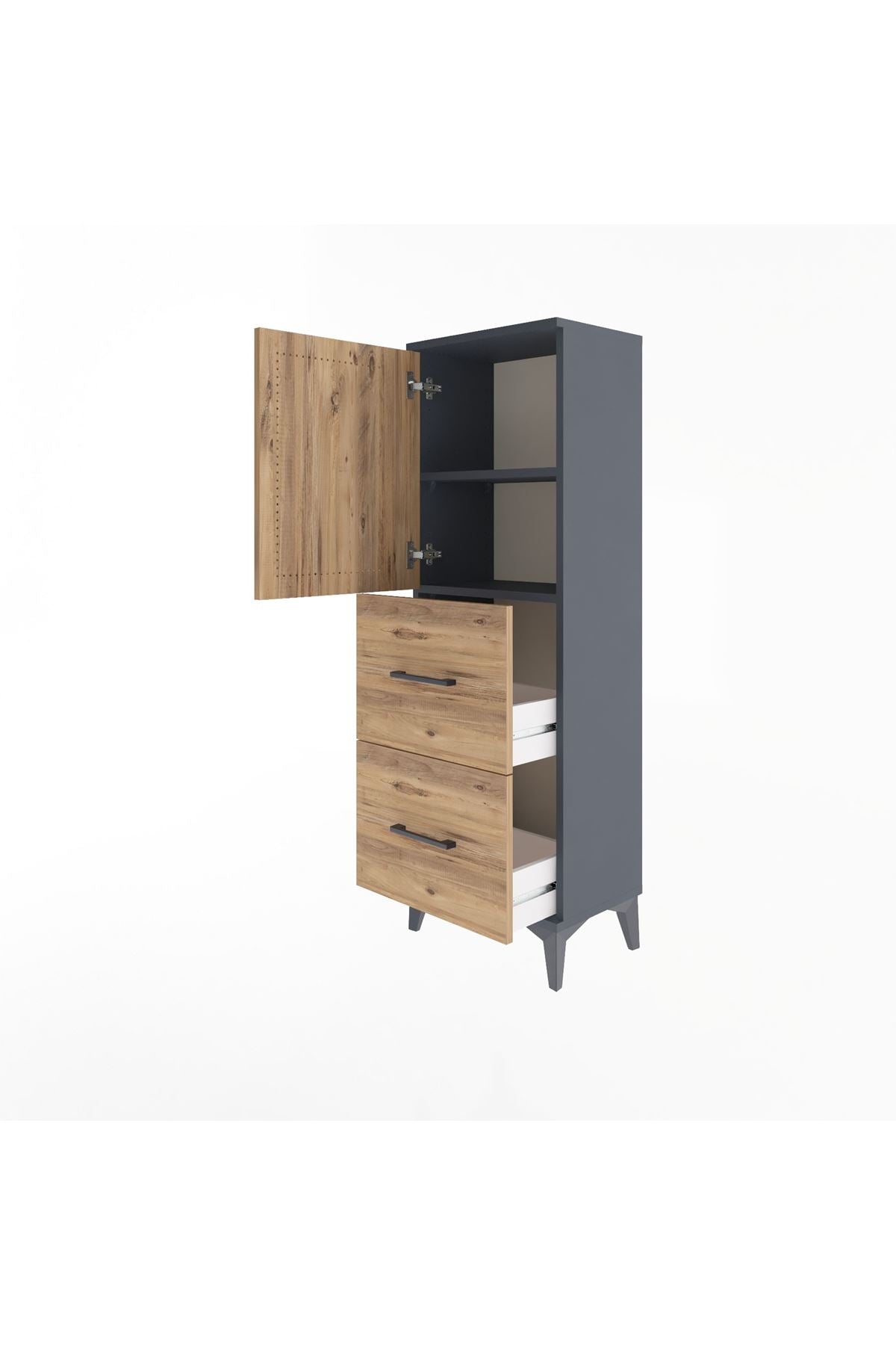 Arges Dolap 2 Raflı 2 Çekmeceli Tek Kapaklı 44x30x134 Antrasit-Çam