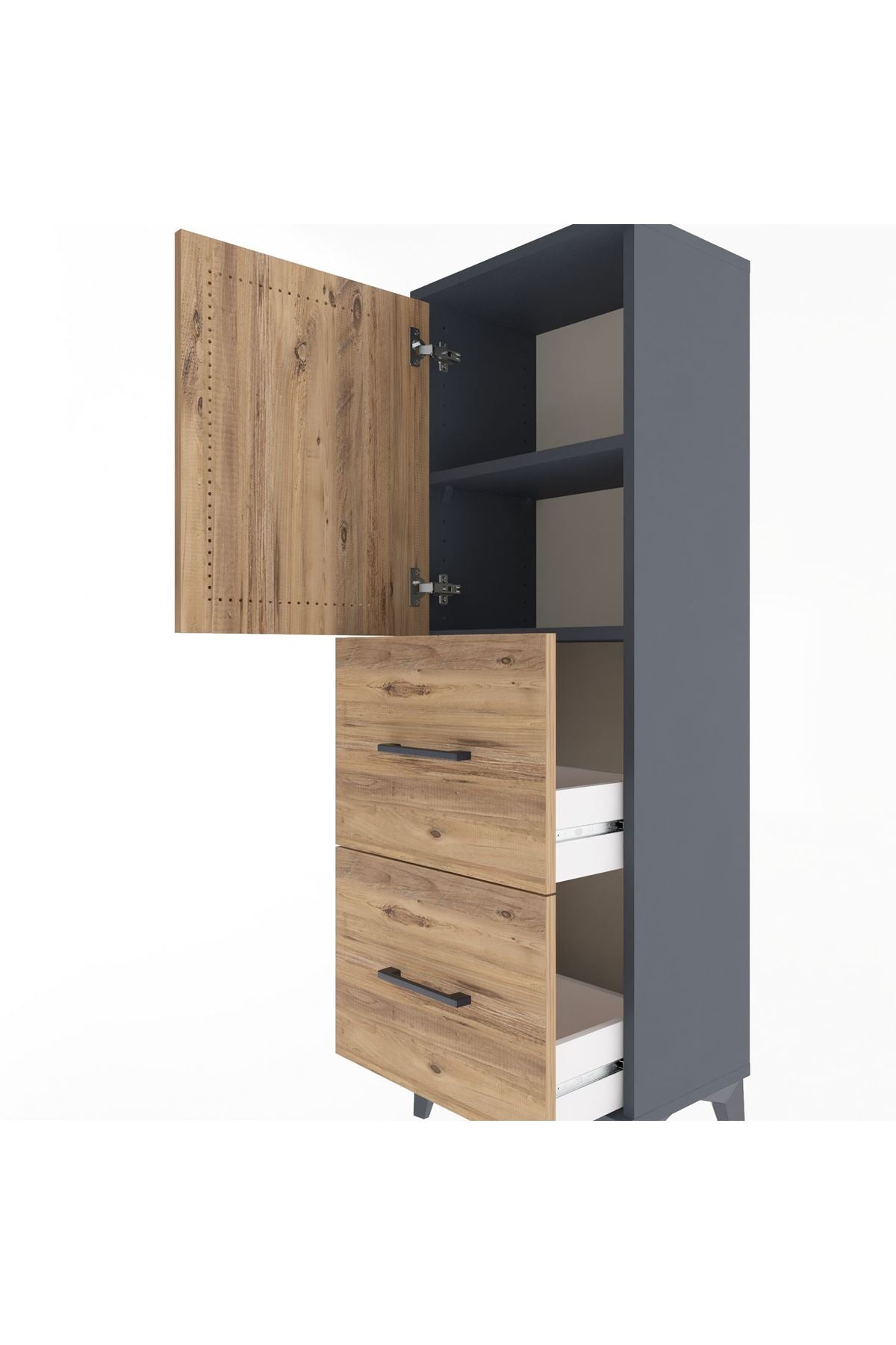 Arges Dolap 2 Raflı 2 Çekmeceli Tek Kapaklı 44x30x134 Antrasit-Çam