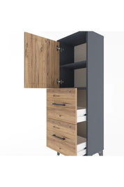 Arges Dolap 2 Raflı 2 Çekmeceli Tek Kapaklı 44x30x134 Antrasit-Çam