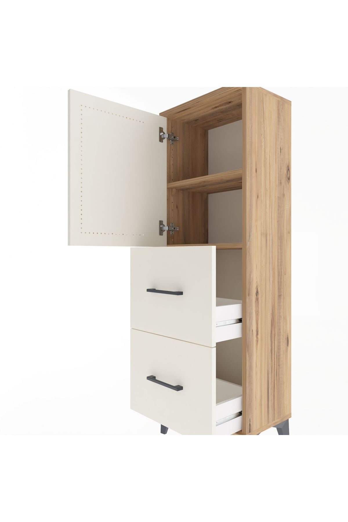 Arges Dolap 2 Raflı 2 Çekmeceli Tek Kapaklı 44x30x134 Çam-Aytaşı