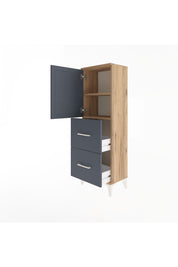 Arges Dolap 2 Raflı 2 Çekmeceli Tek Kapaklı 44x30x134 Çam-Antrasit