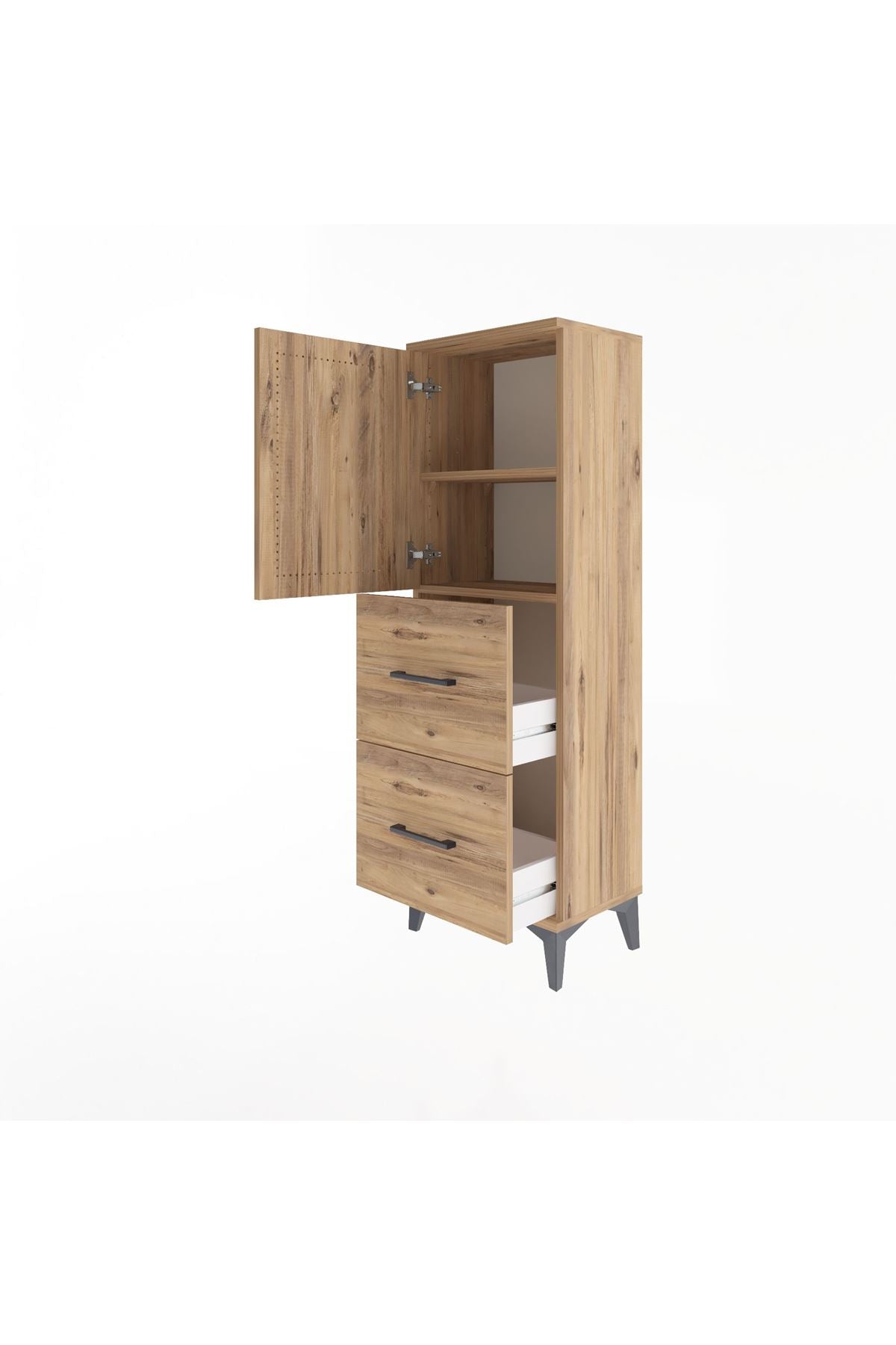 Arges Dolap 2 Raflı 2 Çekmeceli Tek Kapaklı 44x30x134 Çam-Çam