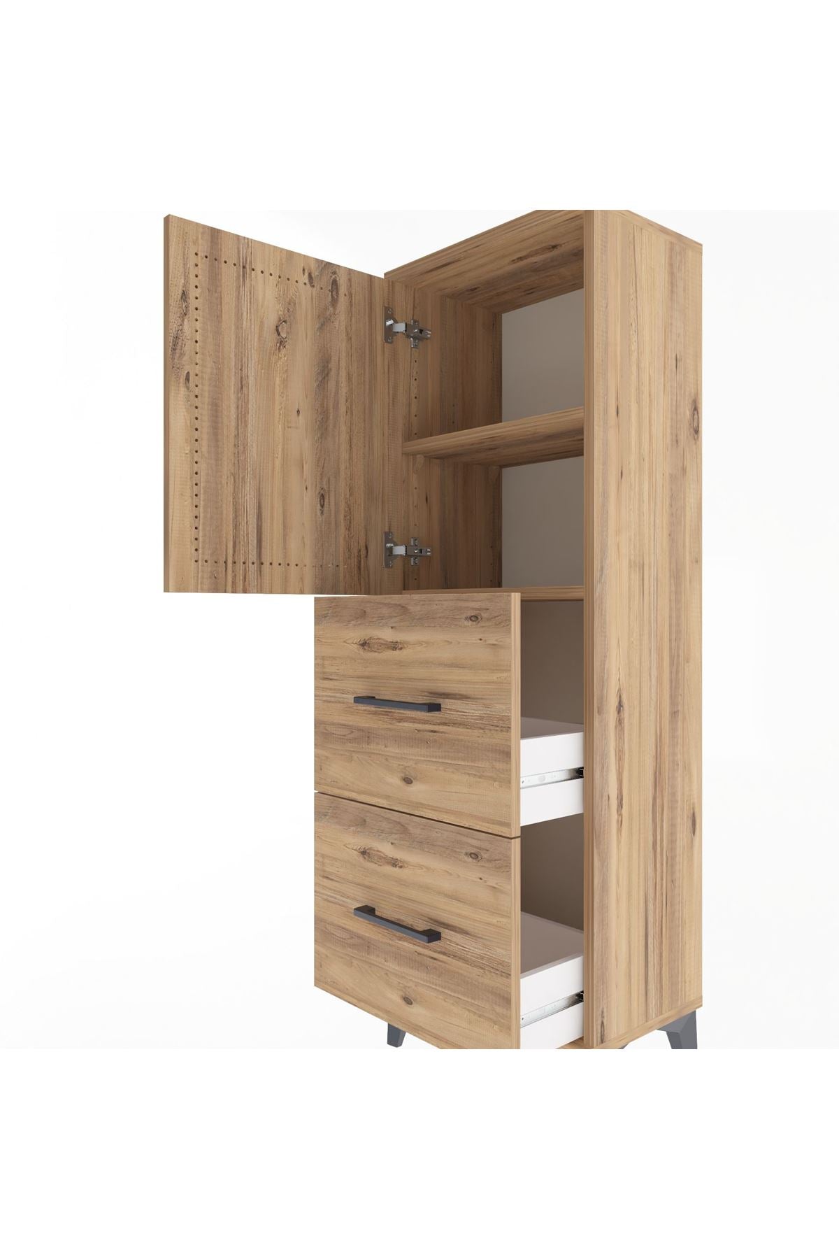 Arges Dolap 2 Raflı 2 Çekmeceli Tek Kapaklı 44x30x134 Çam-Çam