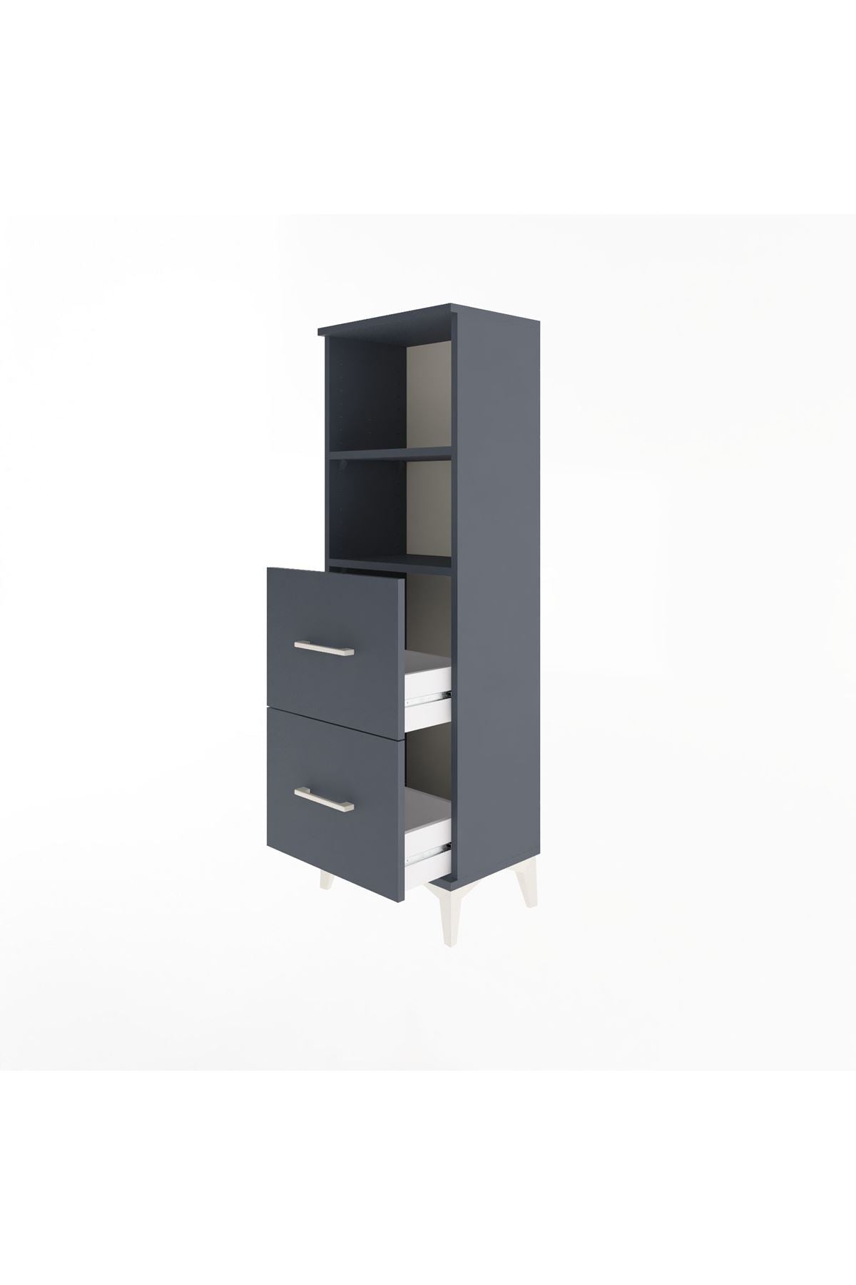 Arges Dolap 2 Raflı 2 Çekmeceli 44x30x134 Antrasit-Antrasit