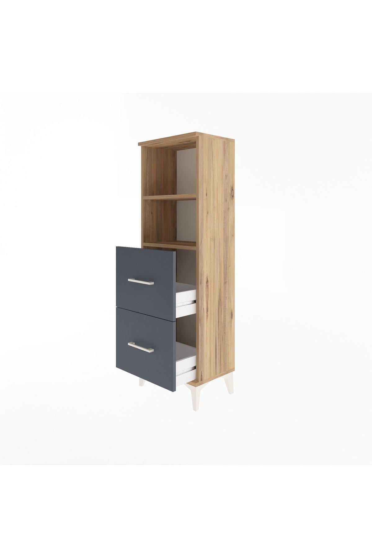 Arges Dolap 2 Raflı 2 Çekmeceli 44x30x134 Çam-Antrasit