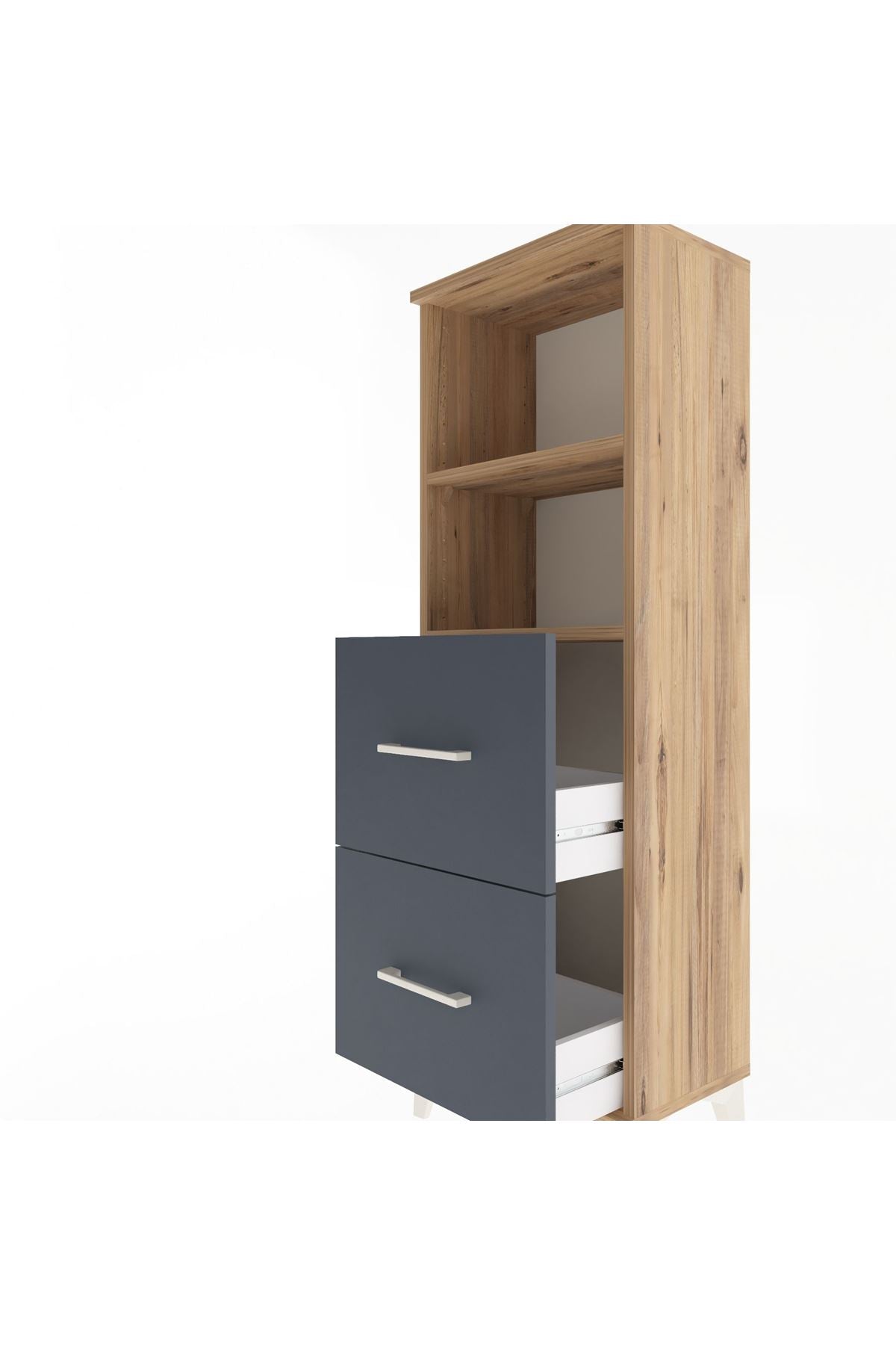 Arges Dolap 2 Raflı 2 Çekmeceli 44x30x134 Çam-Antrasit