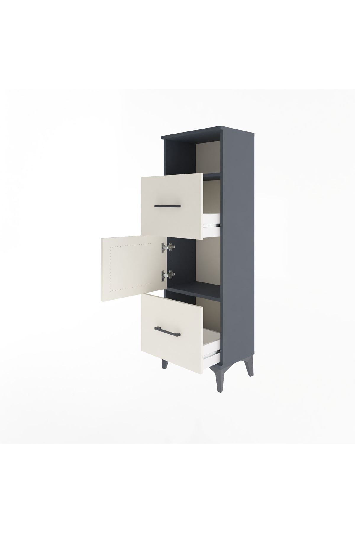 Arges Dolap 2 Raflı 2 Çekmeceli Tek Kapaklı 44x30x134 Antrasit-Aytaşı