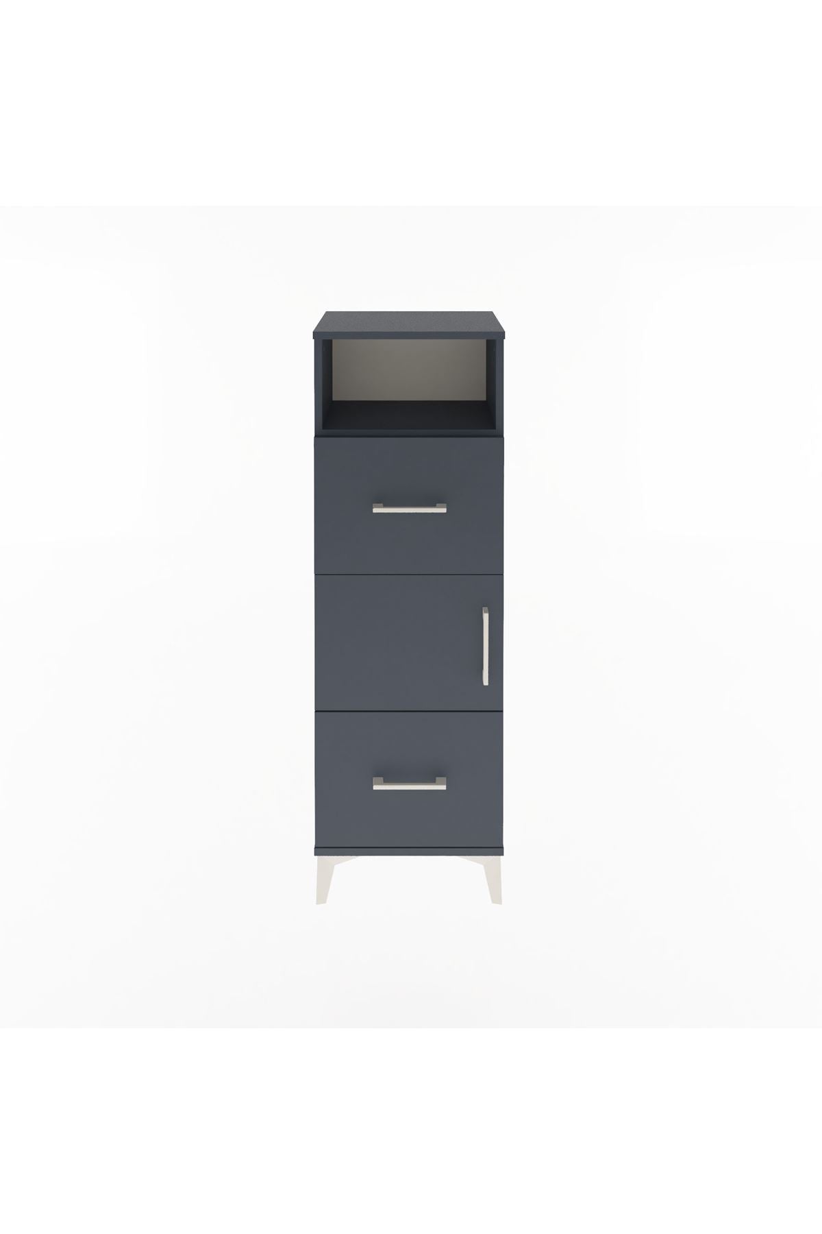 Arges Dolap 2 Raflı 2 Çekmeceli Tek Kapaklı 44x30x134 Antrasit-Antrasit