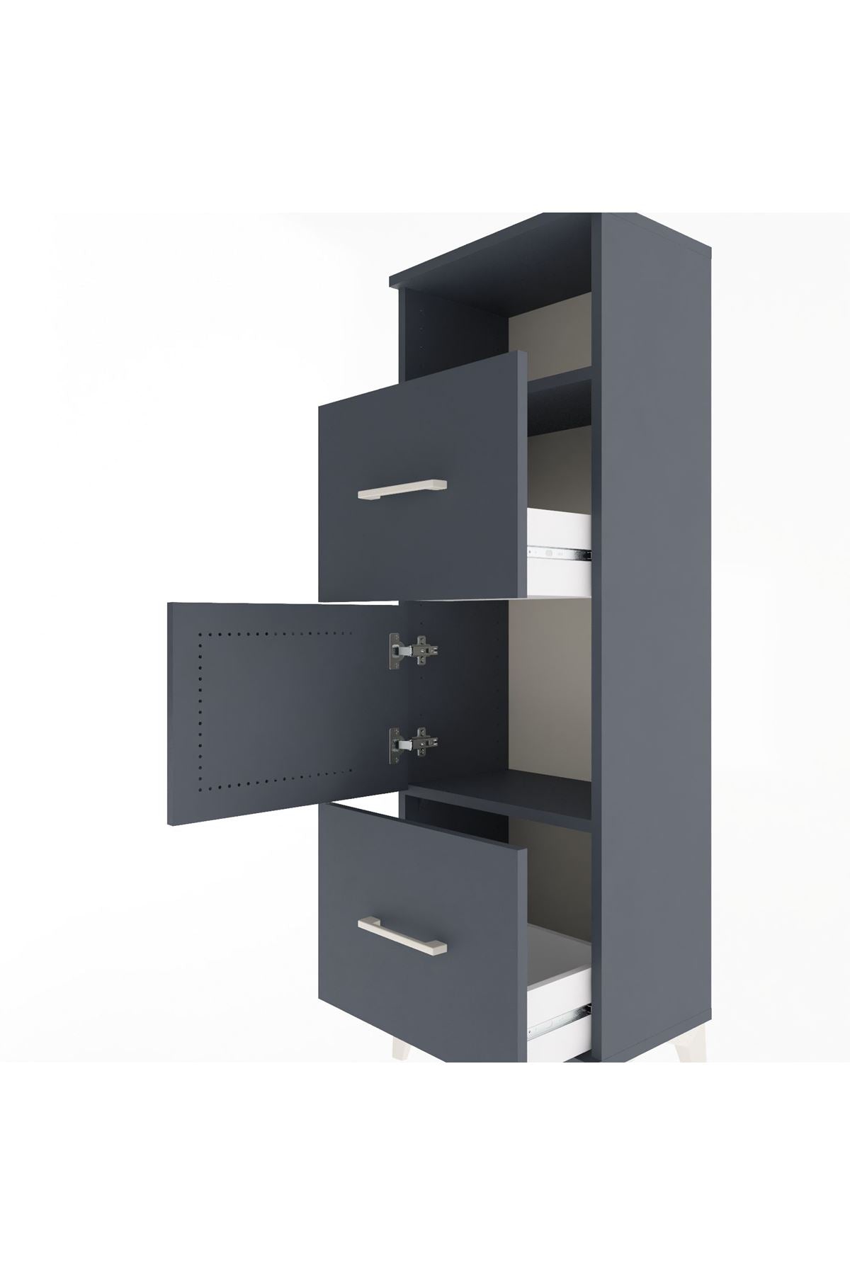 Arges Dolap 2 Raflı 2 Çekmeceli Tek Kapaklı 44x30x134 Antrasit-Antrasit