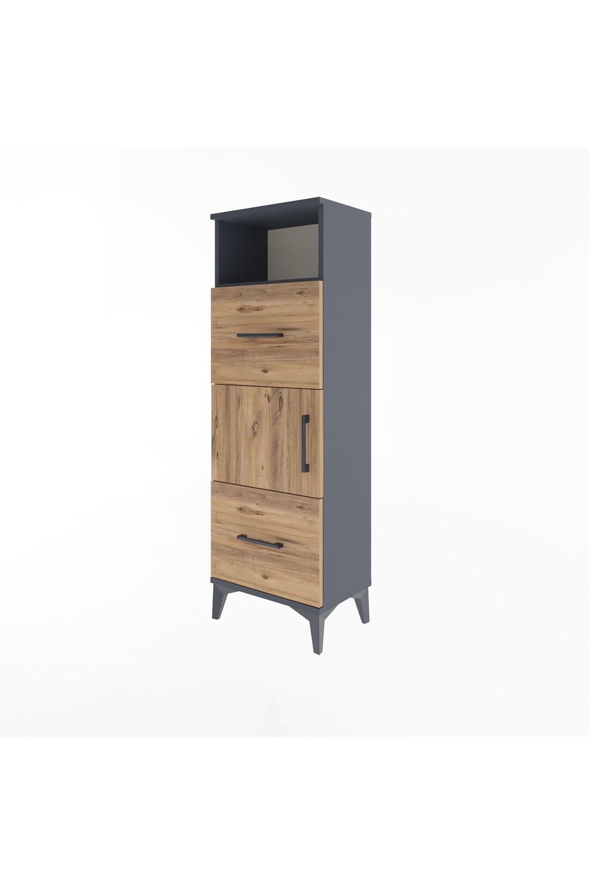 Arges Dolap 2 Raflı 2 Çekmeceli Tek Kapaklı 44x30x134 Antrasit-Çam