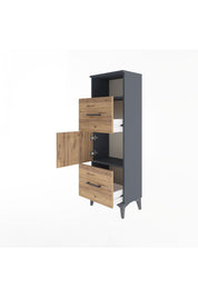 Arges Dolap 2 Raflı 2 Çekmeceli Tek Kapaklı 44x30x134 Antrasit-Çam