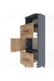 Arges Dolap 2 Raflı 2 Çekmeceli Tek Kapaklı 44x30x134 Antrasit-Çam