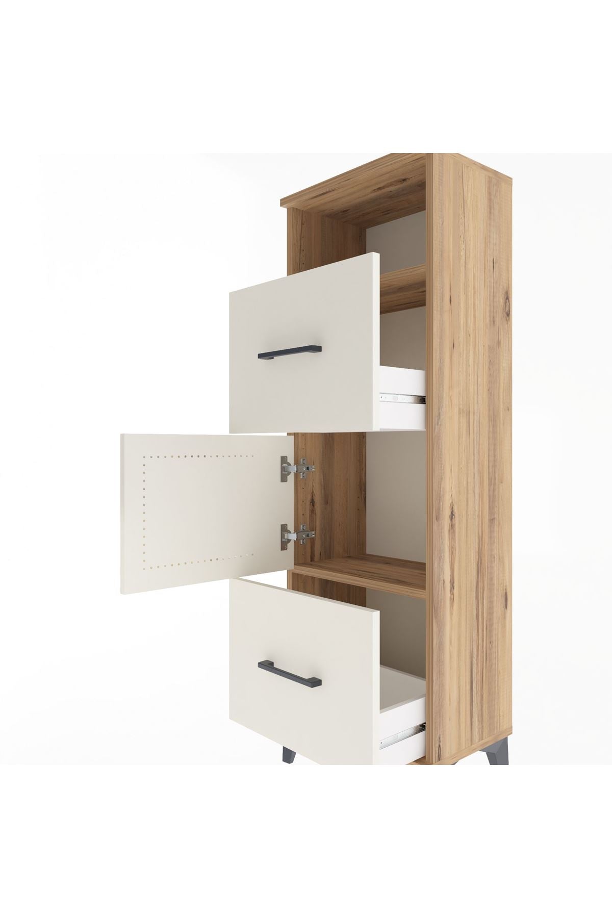 Arges Dolap 2 Raflı 2 Çekmeceli Tek Kapaklı 44x30x134 Çam-Aytaşı