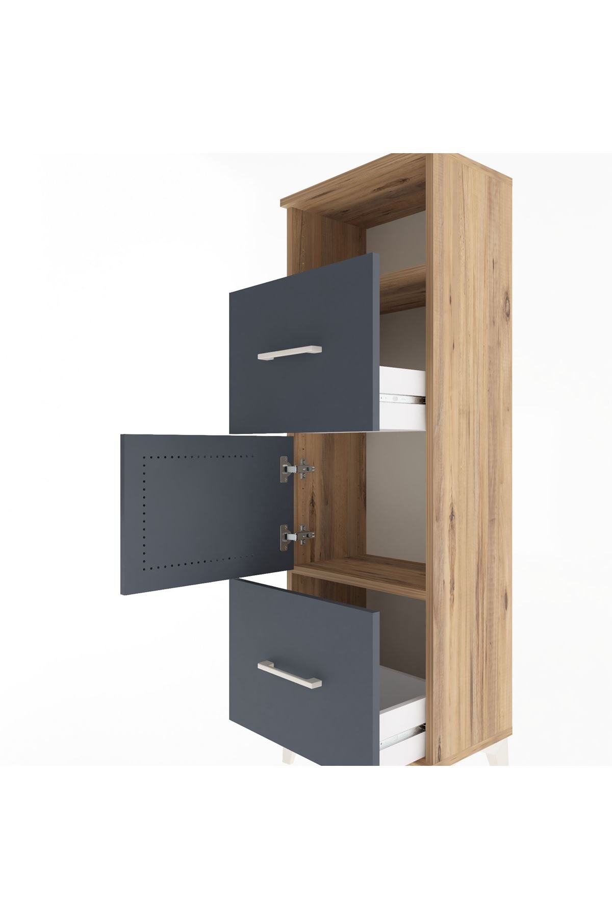 Arges Dolap 2 Raflı 2 Çekmeceli Tek Kapaklı 44x30x134 Çam-Antrasit