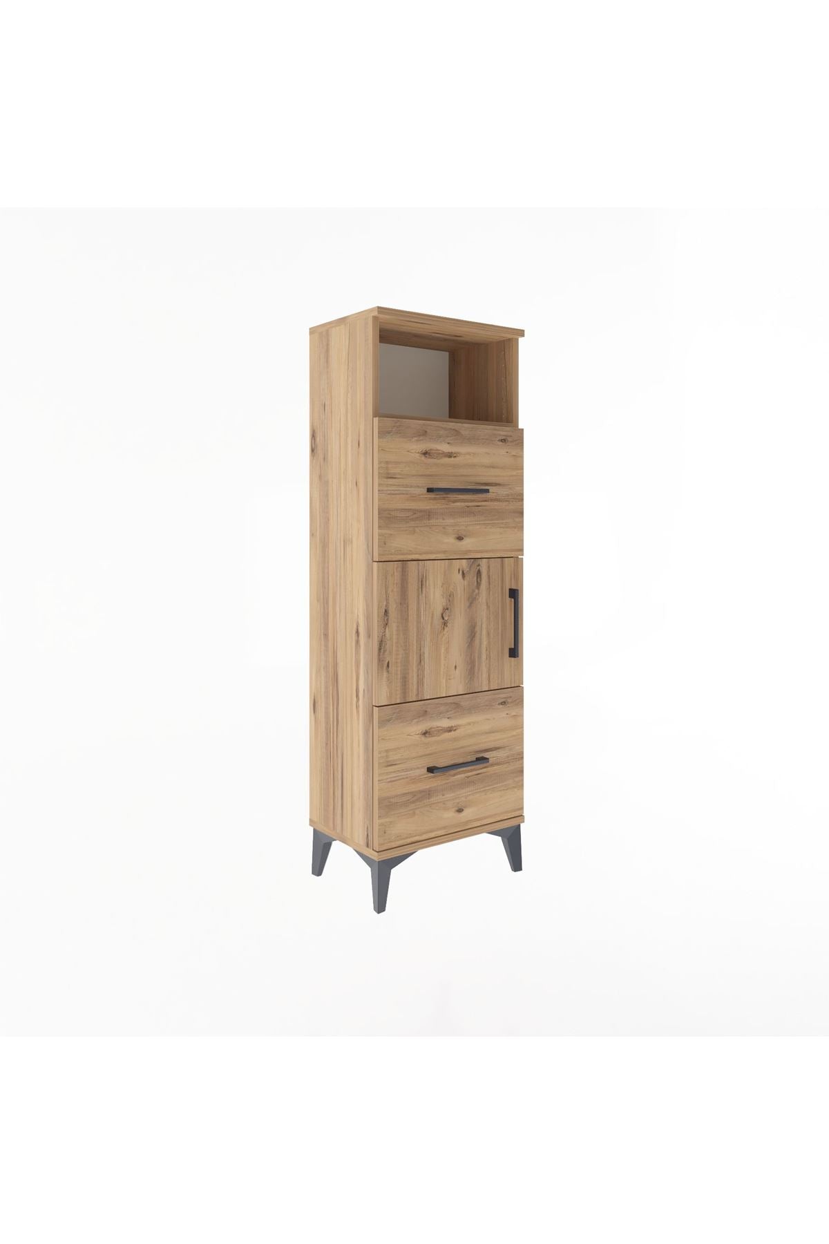 Arges Dolap 2 Raflı 2 Çekmeceli Tek Kapaklı 44x30x134 Çam-Çam