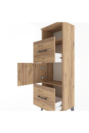 Arges Dolap 2 Raflı 2 Çekmeceli Tek Kapaklı 44x30x134 Çam-Çam