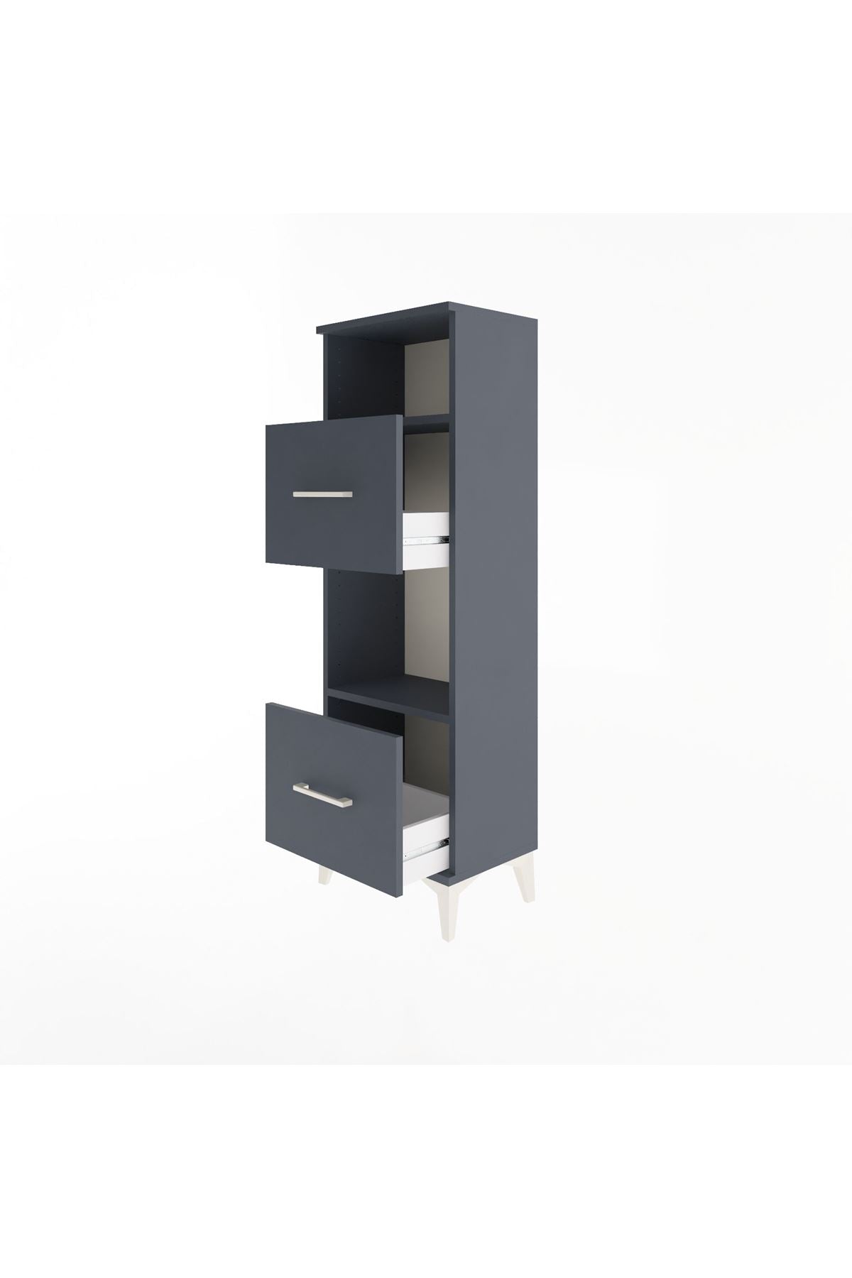 Arges Dolap 2 Raflı 2 Çekmeceli 44x30x134 Antrasit-Antrasit