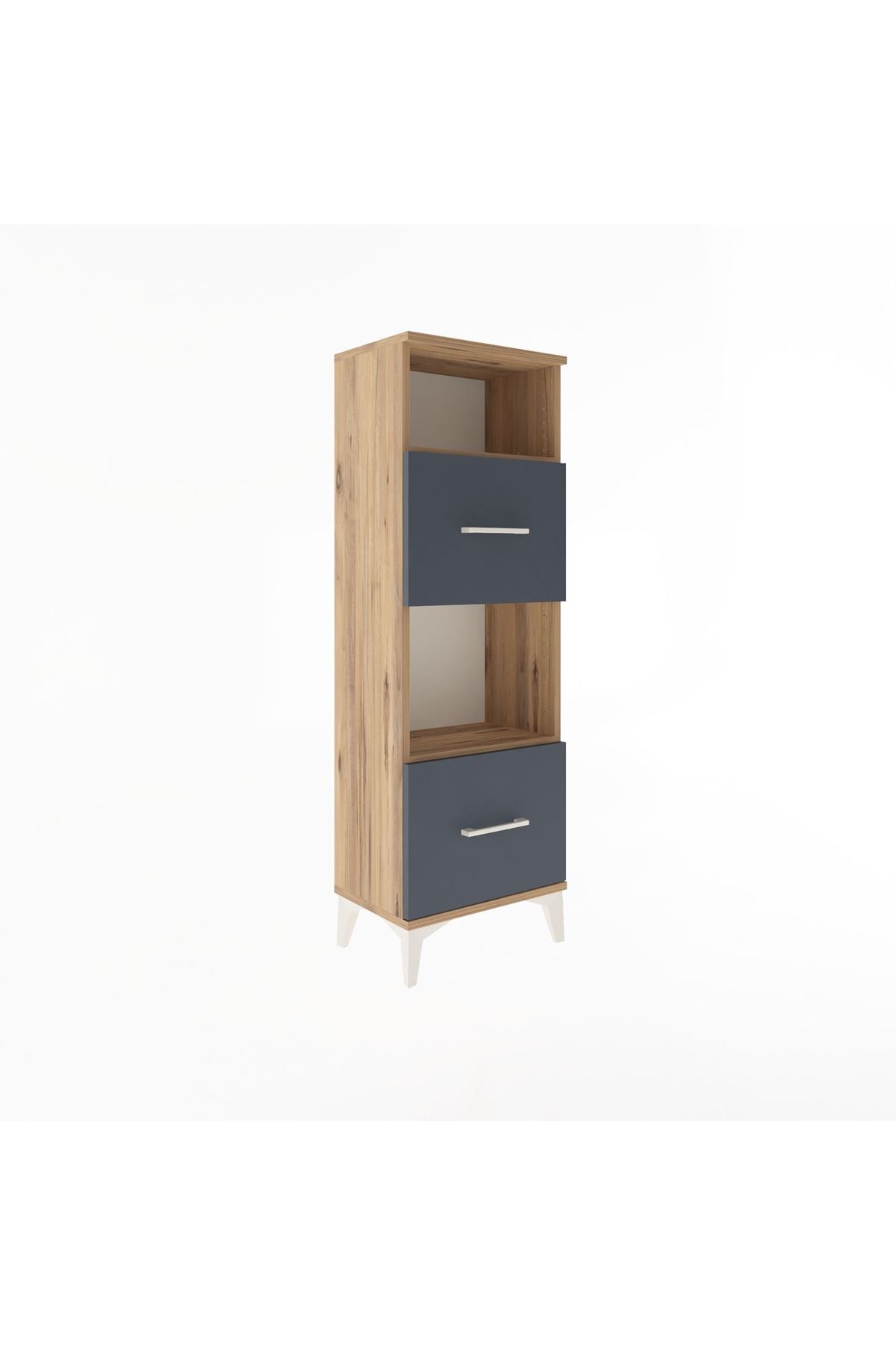 Arges Dolap 2 Raflı 2 Çekmeceli 44x30x134 Çam-Antrasit