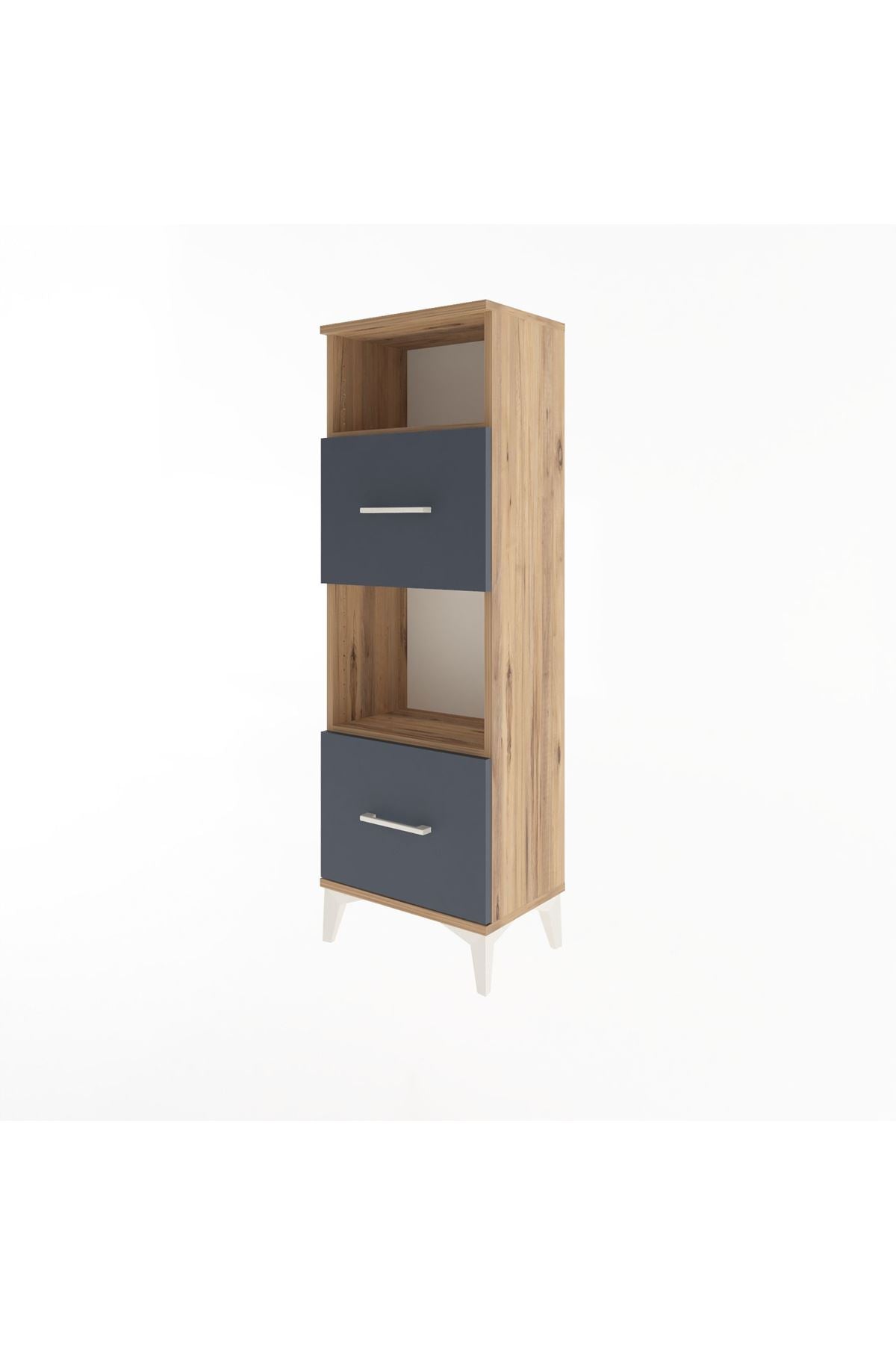 Arges Dolap 2 Raflı 2 Çekmeceli 44x30x134 Çam-Antrasit