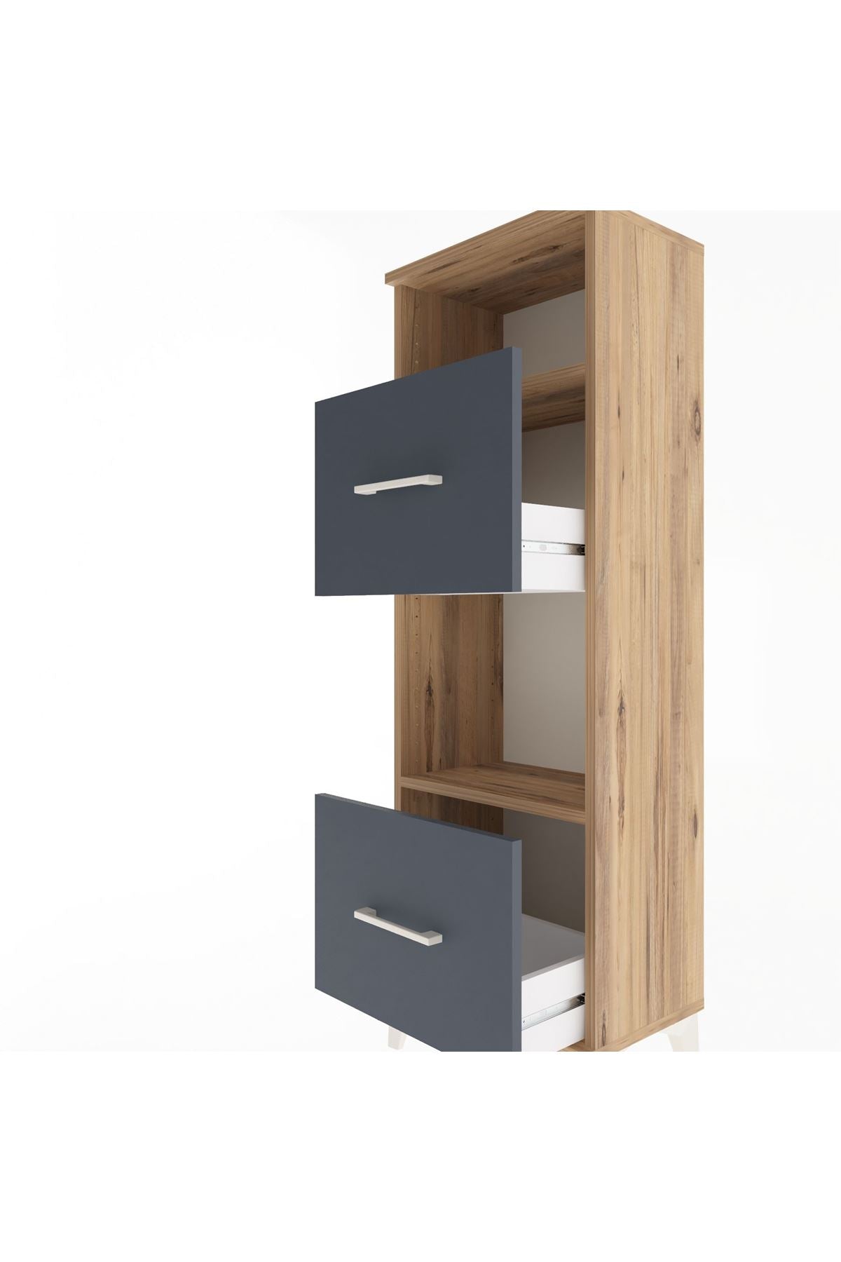 Arges Dolap 2 Raflı 2 Çekmeceli 44x30x134 Çam-Antrasit