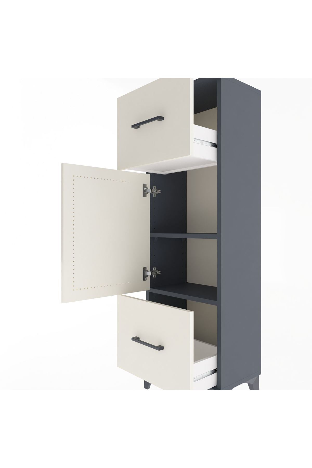 Arges Dolap 2 Raflı 2 Çekmeceli Tek Kapaklı 44x30x134 Antrasit-Aytaşı