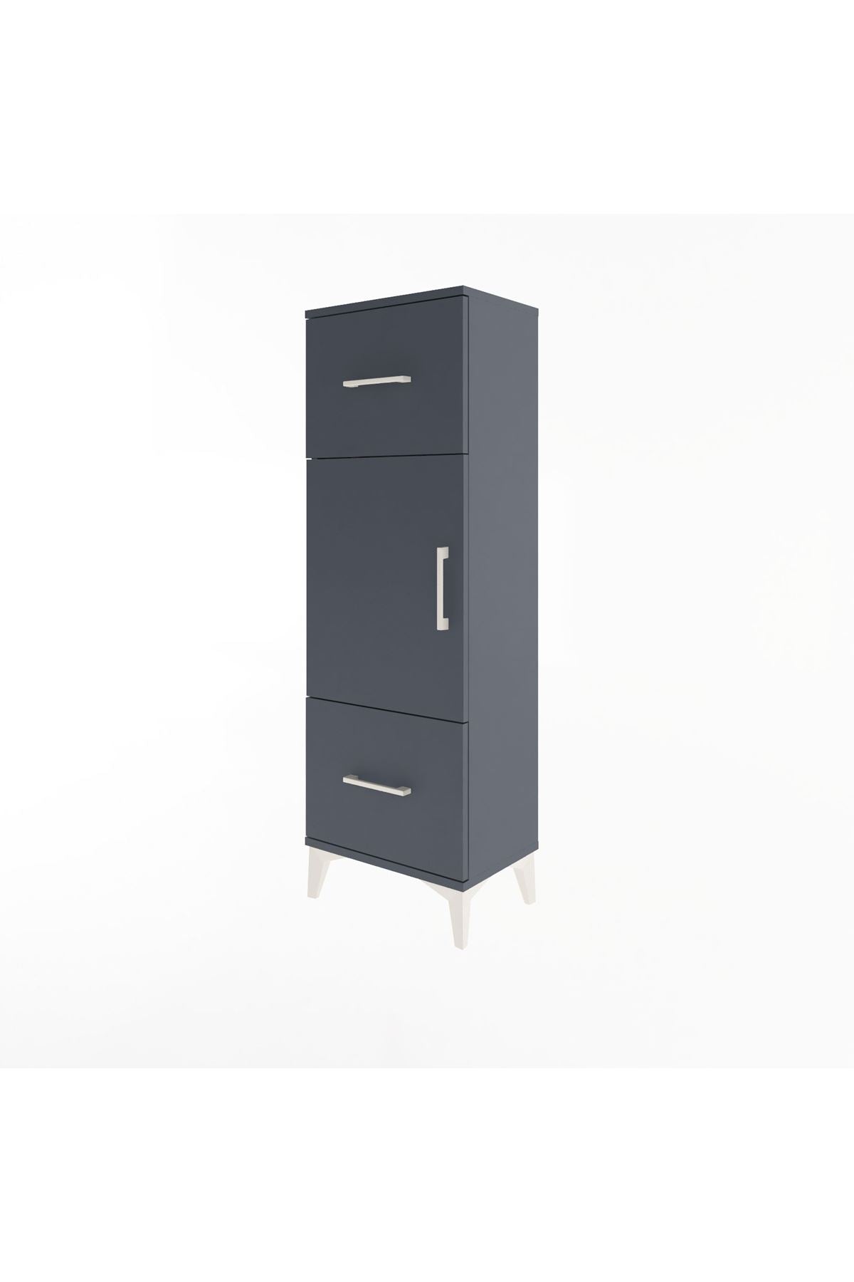 Arges Dolap 2 Raflı 2 Çekmeceli Tek Kapaklı 44x30x134 Antrasit-Antrasit