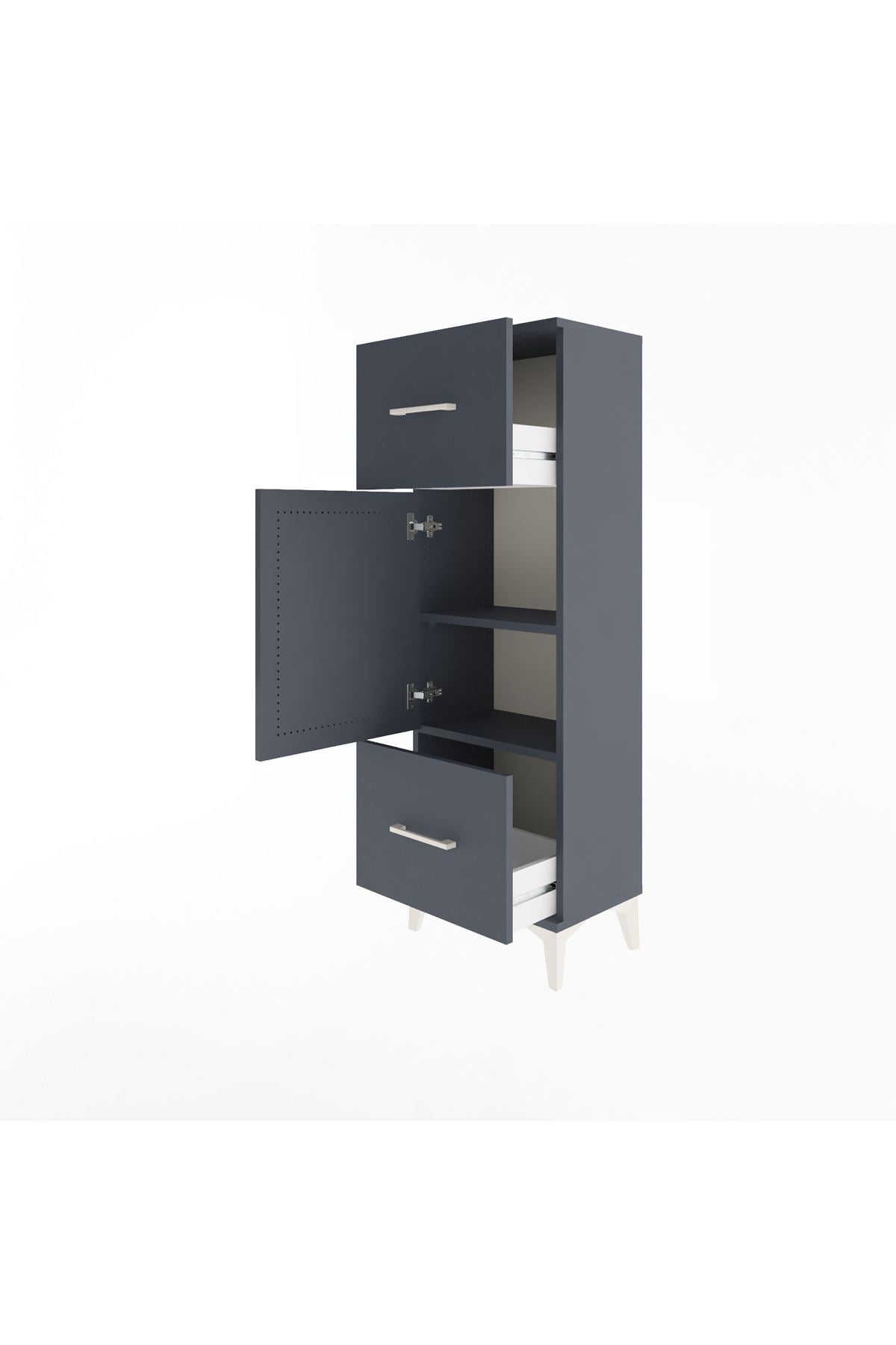 Arges Dolap 2 Raflı 2 Çekmeceli Tek Kapaklı 44x30x134 Antrasit-Antrasit