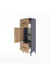 Arges Dolap 2 Raflı 2 Çekmeceli Tek Kapaklı 44x30x134 Antrasit-Çam