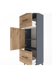 Arges Dolap 2 Raflı 2 Çekmeceli Tek Kapaklı 44x30x134 Antrasit-Çam