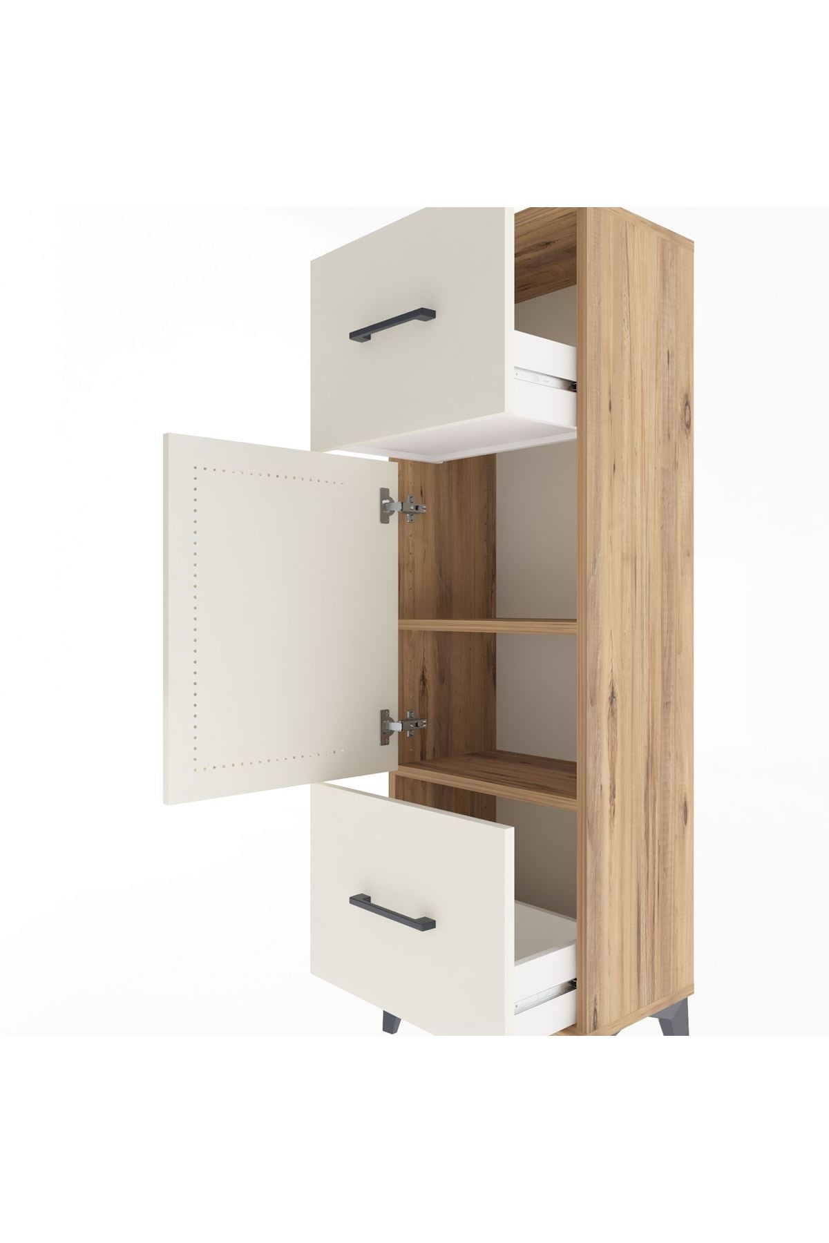 Arges Dolap 2 Raflı 2 Çekmeceli Tek Kapaklı 44x30x134 Çam-Aytaşı