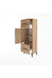 Arges Dolap 2 Raflı 2 Çekmeceli Tek Kapaklı 44x30x134 Çam-Çam