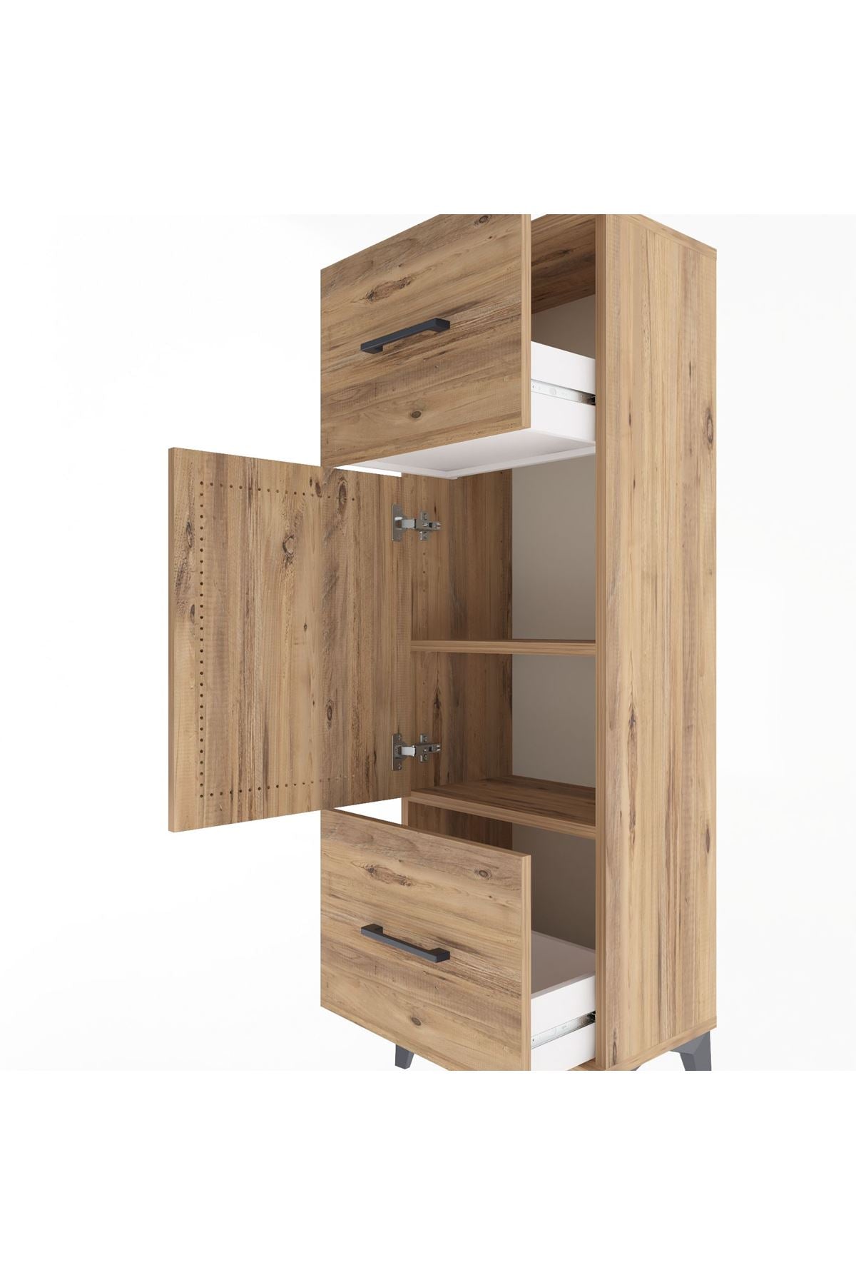 Arges Dolap 2 Raflı 2 Çekmeceli Tek Kapaklı 44x30x134 Çam-Çam