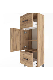 Arges Dolap 2 Raflı 2 Çekmeceli Tek Kapaklı 44x30x134 Çam-Çam