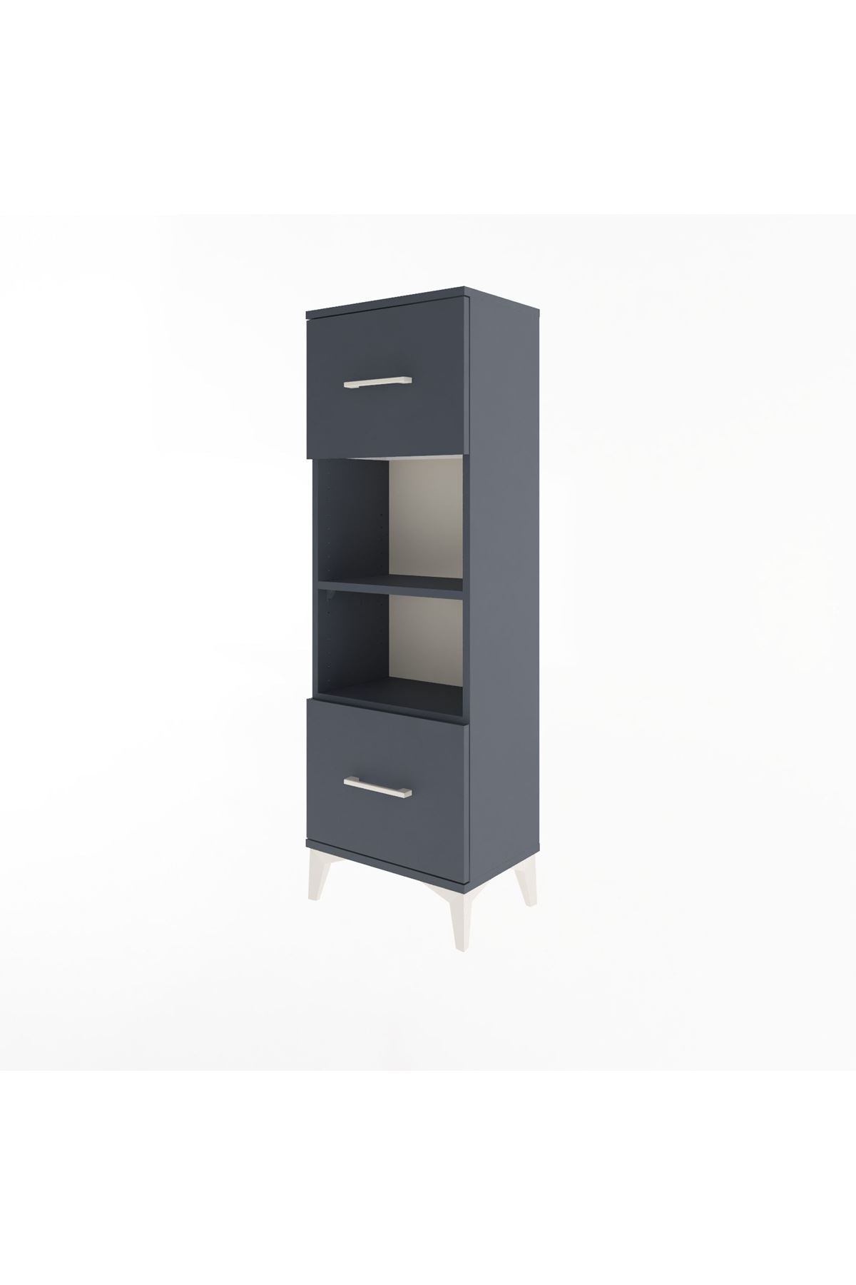 Arges Dolap 2 Raflı 2 Çekmeceli 44x30x134 Antrasit-Antrasit