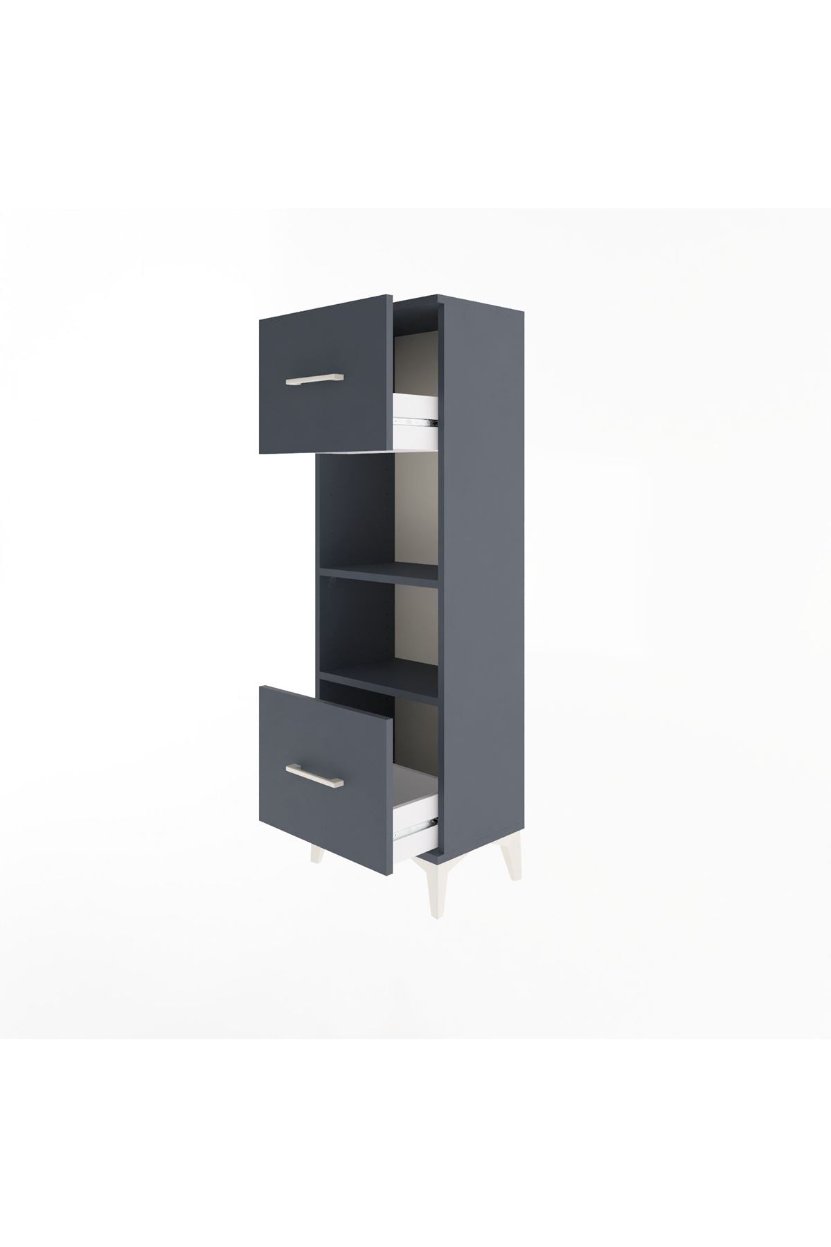 Arges Dolap 2 Raflı 2 Çekmeceli 44x30x134 Antrasit-Antrasit