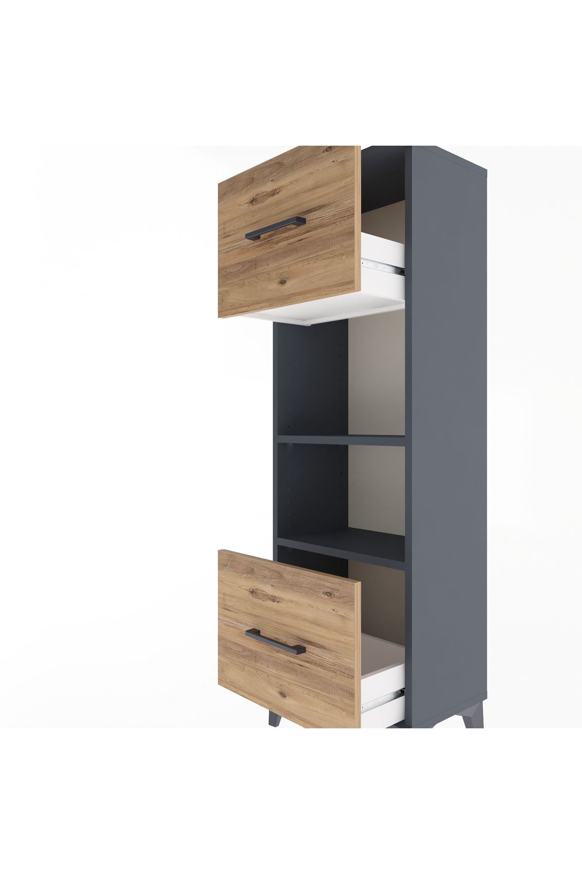 Arges Dolap 2 Raflı 2 Çekmeceli 44x30x134 Antrasit-Çam