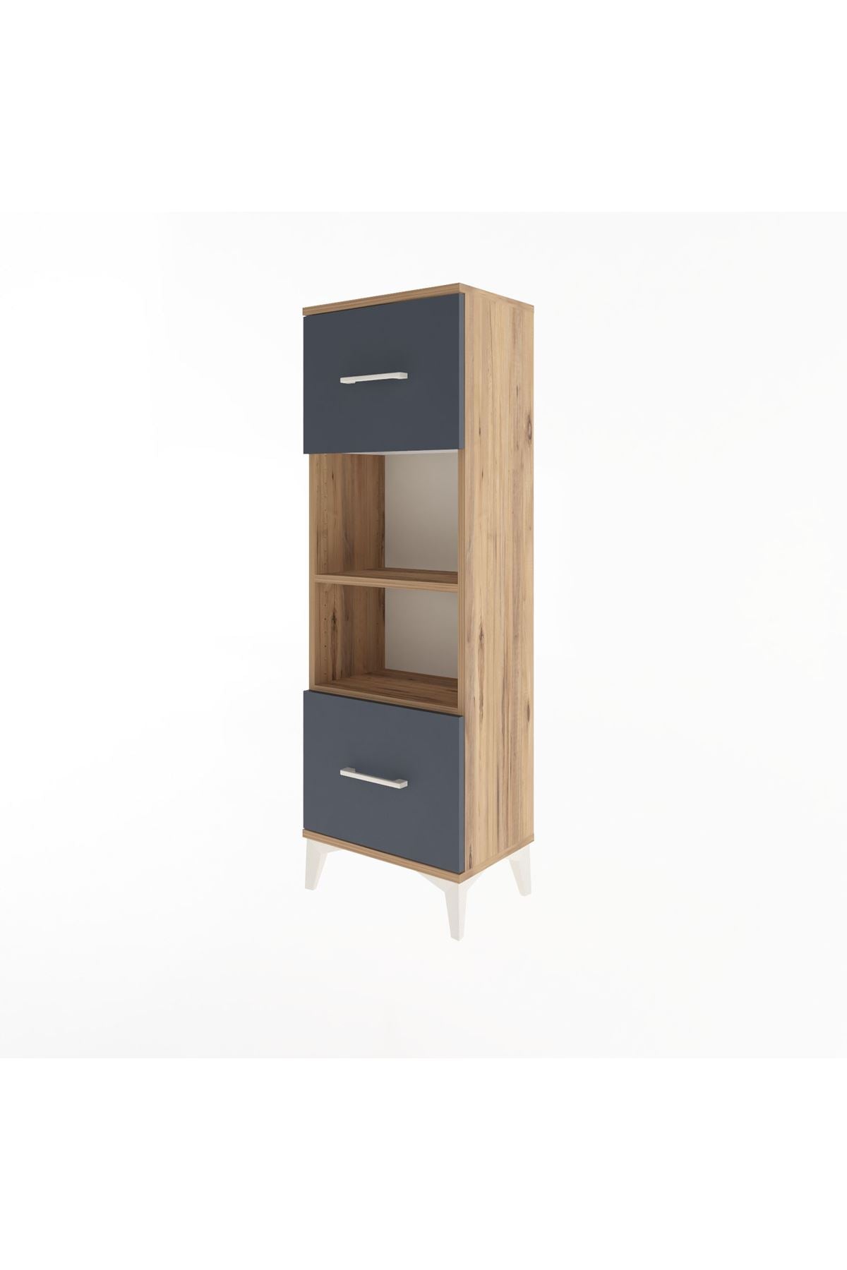 Arges Dolap 2 Raflı 2 Çekmeceli 44x30x134 Çam-Antrasit