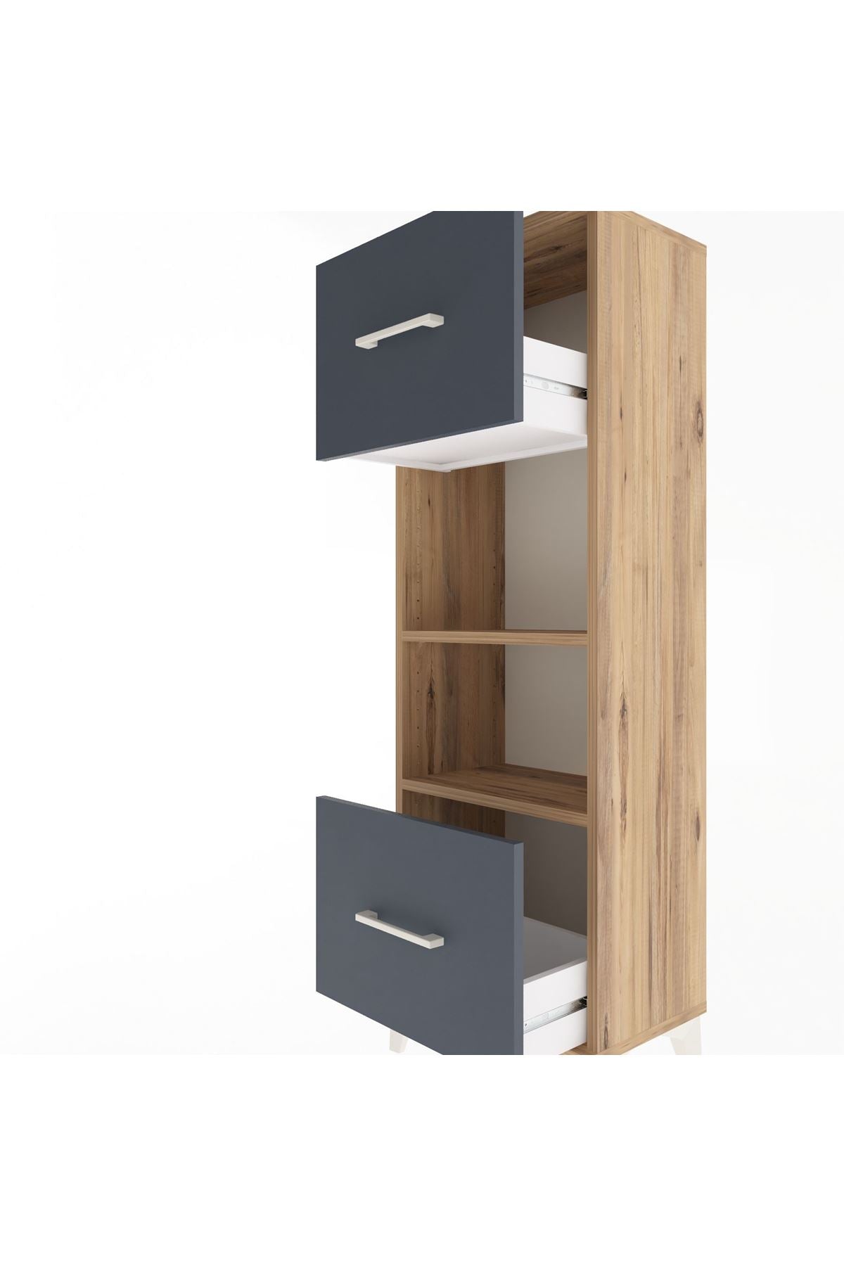 Arges Dolap 2 Raflı 2 Çekmeceli 44x30x134 Çam-Antrasit