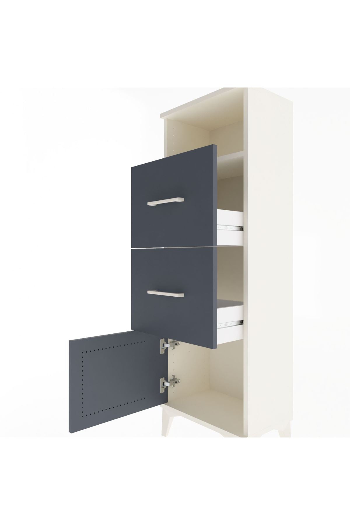 Arges Dolap Tek Raflı 2 Çekmeceli Tek Kapaklı 44x30x134 Aytaşı-Antrasit